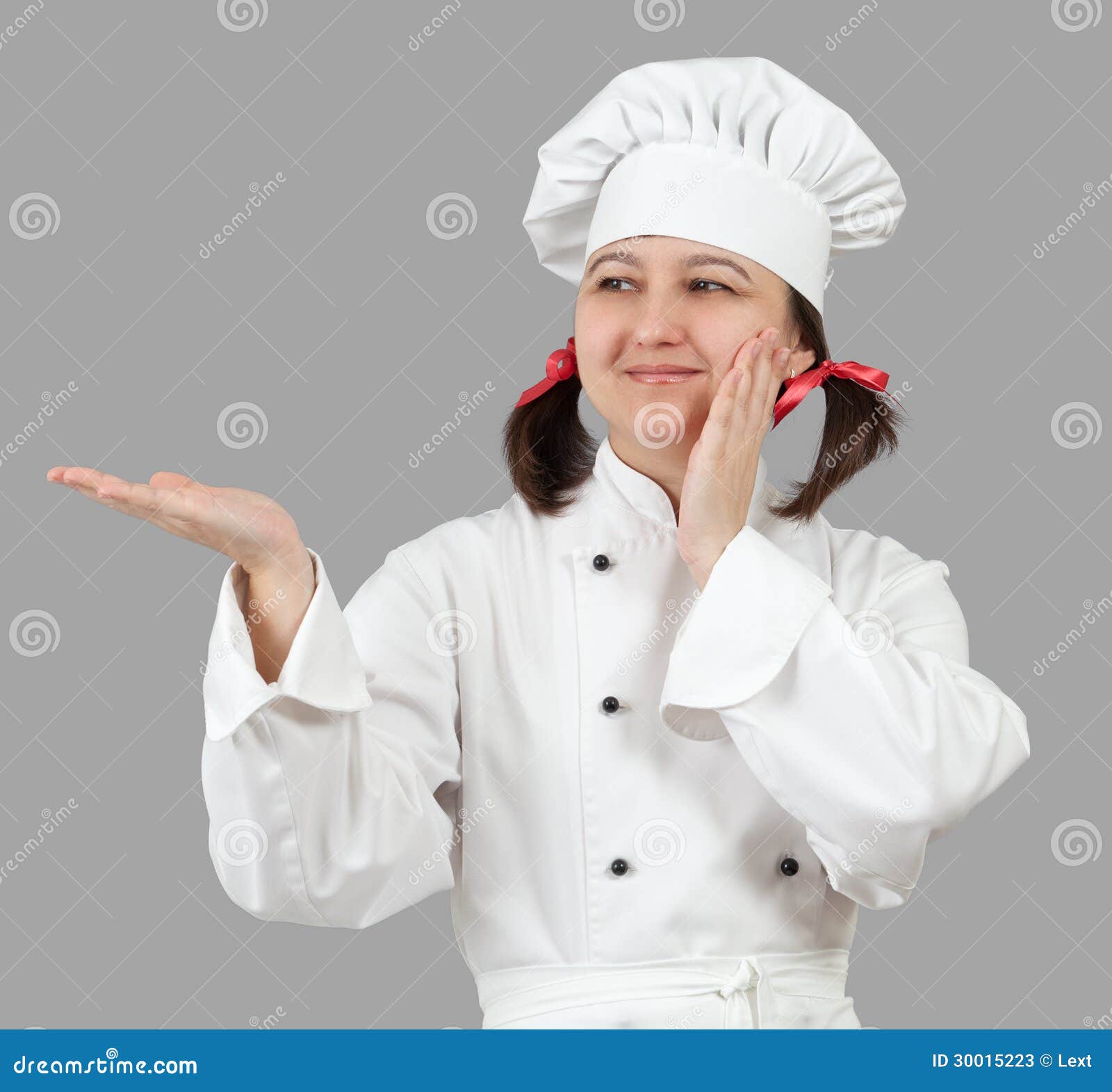 Woman chef in uniform stock image. Image of round, gray - 30015223