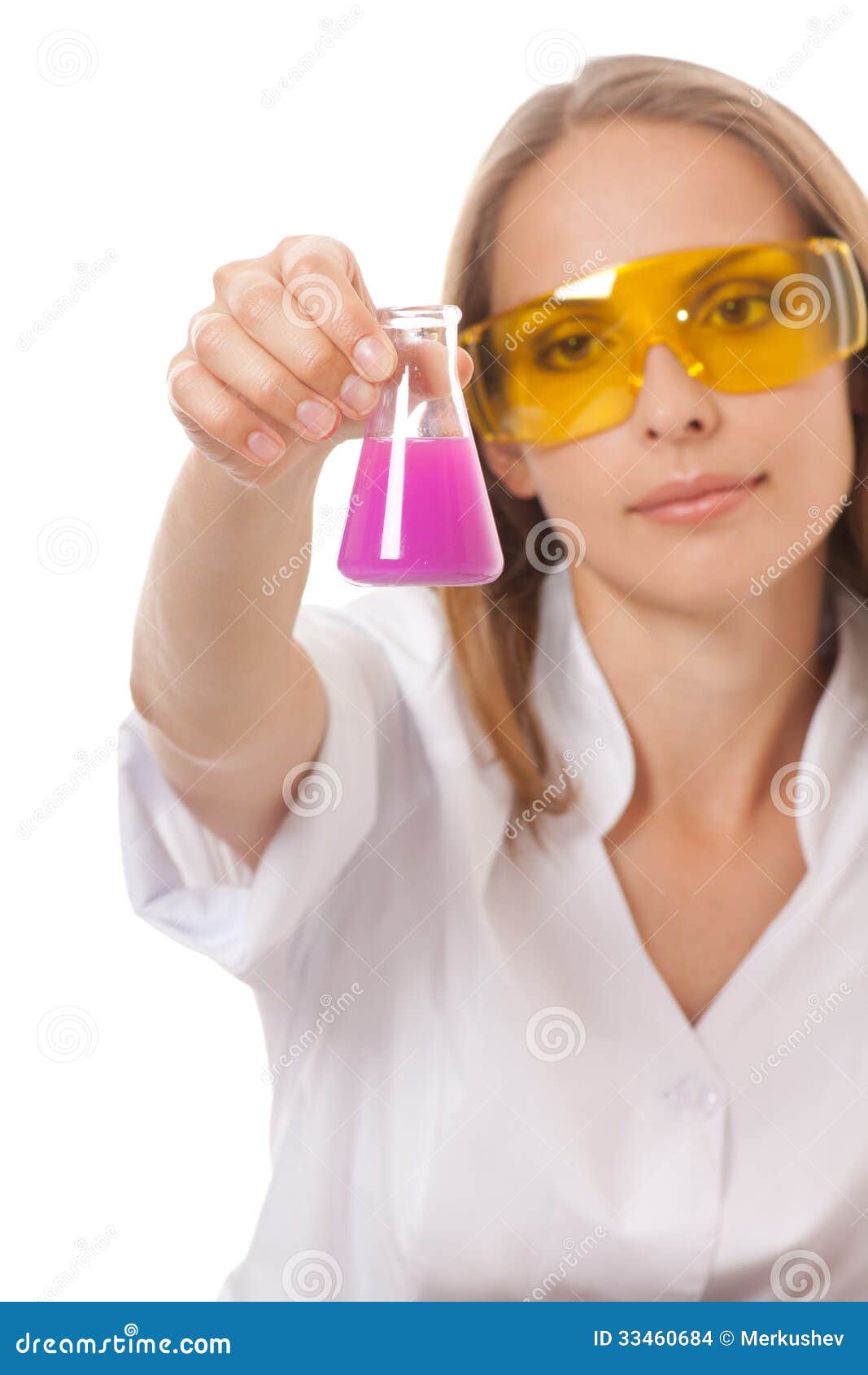 Woman Chemist and Chemicals in Flasks Stock Photo Image of measure