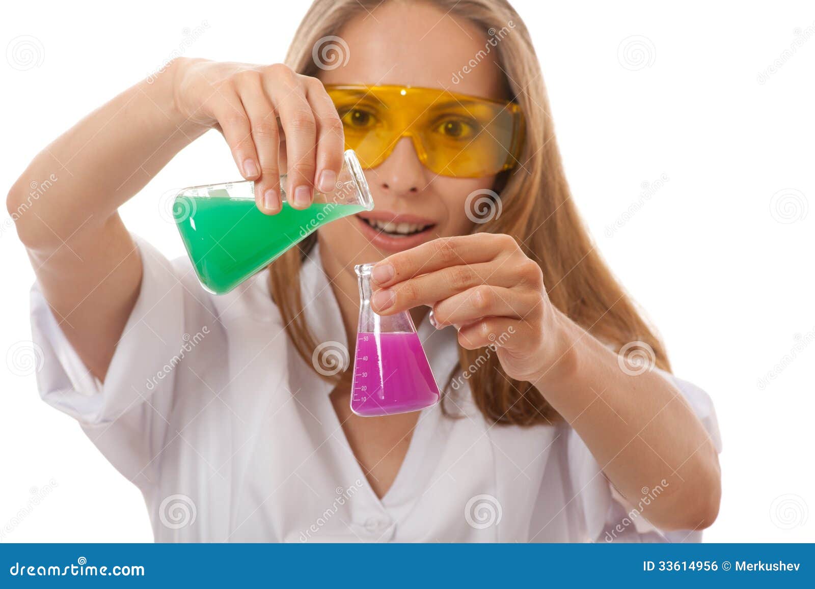 Woman Chemist and Chemicals in Flasks Stock Photo Image of analyzing