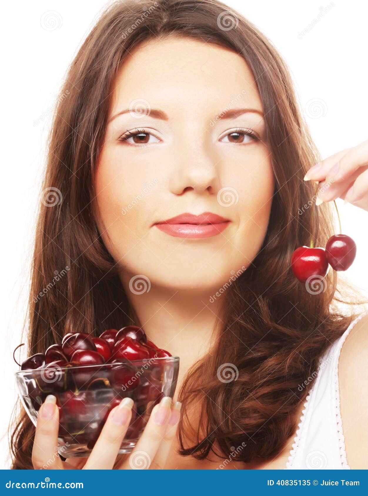 Woman with cherries stock image. Image of hungry, lady 40835135