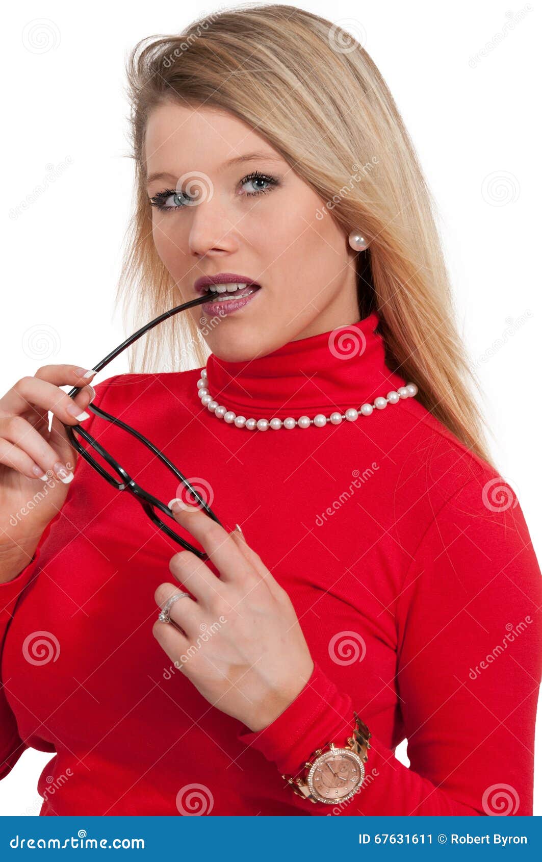 Woman chewing her glasses stock image. Image of chewing 67631611