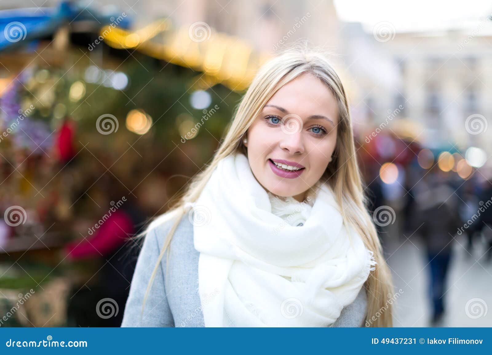 Woman at Christmas fair stock image. Image of market - 49437231