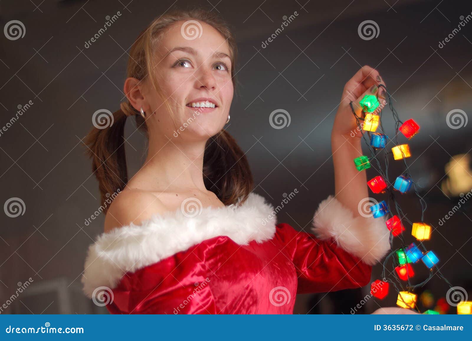 Woman with Christmas Lights Stock Photo Image of christmas