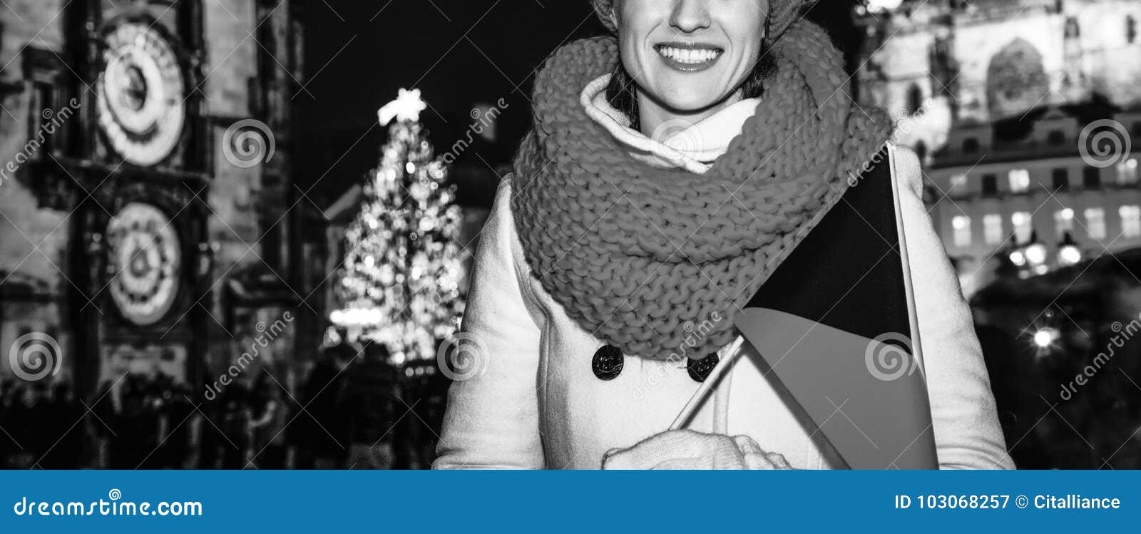 Woman At Christmas In Prague Czech Republic With Czech