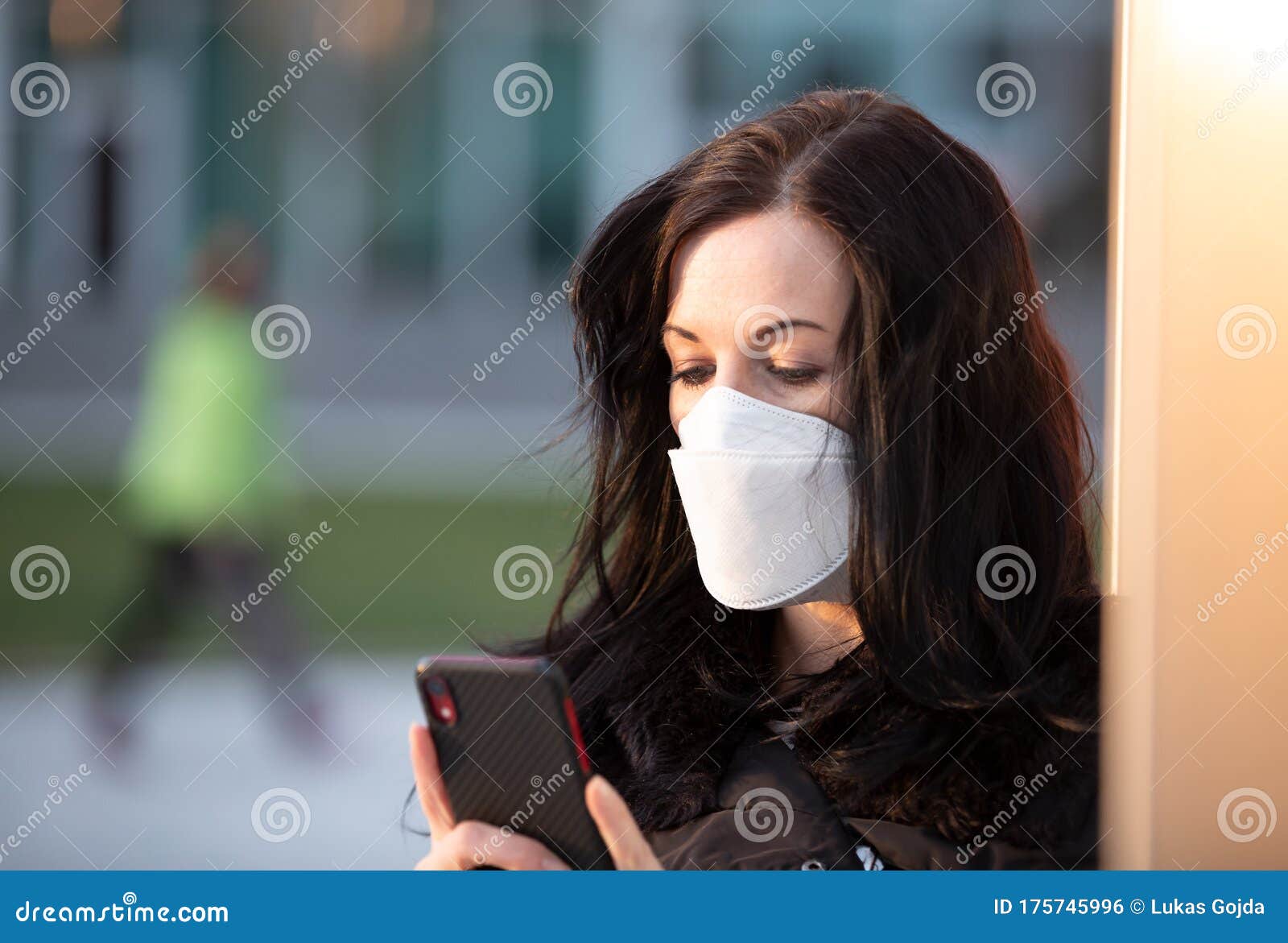 Woman in City with a Face Mask Against Infection Stock Photo - Image of ...
