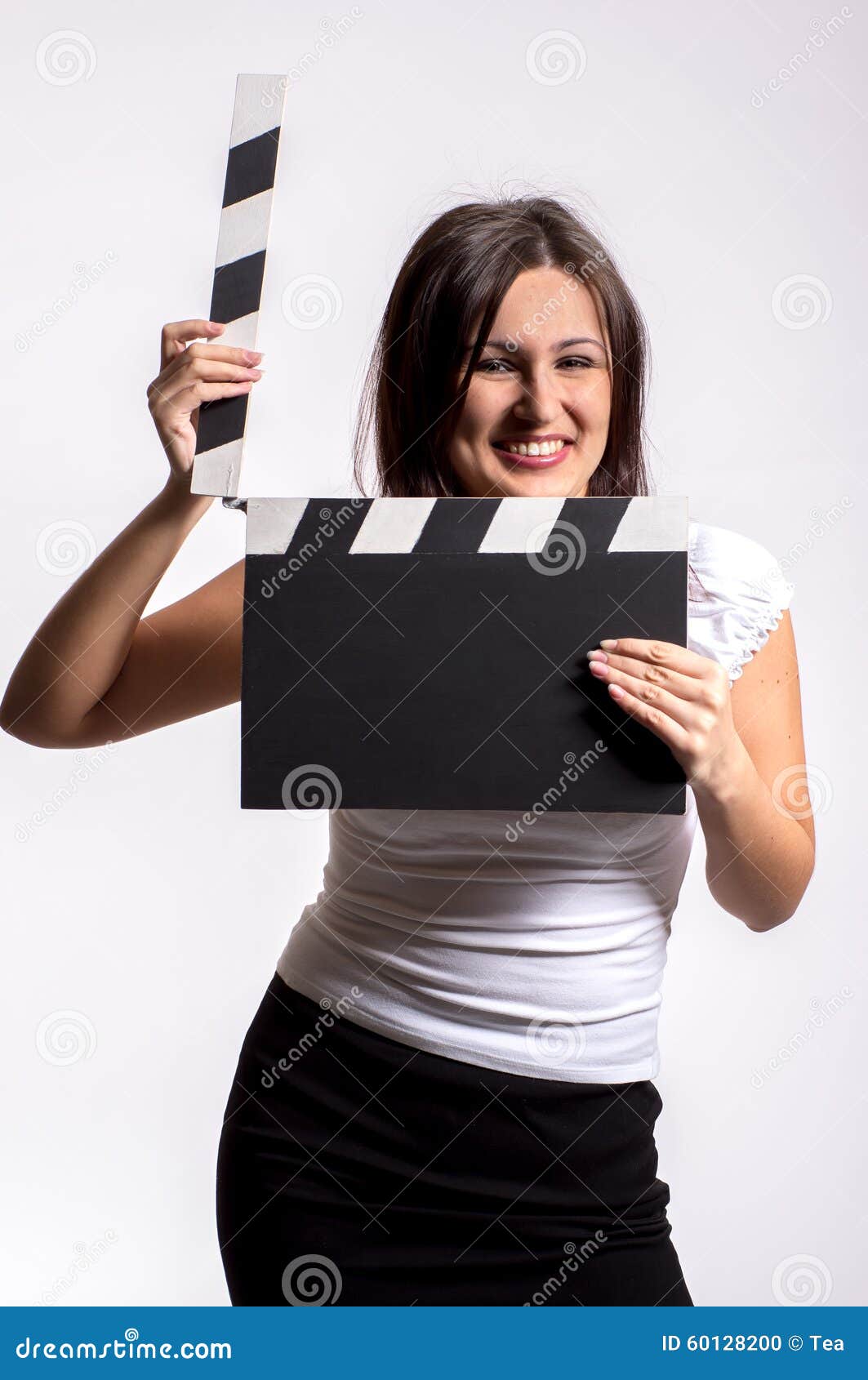 Woman with clapboard stock photo. Image of actor, people 60128200