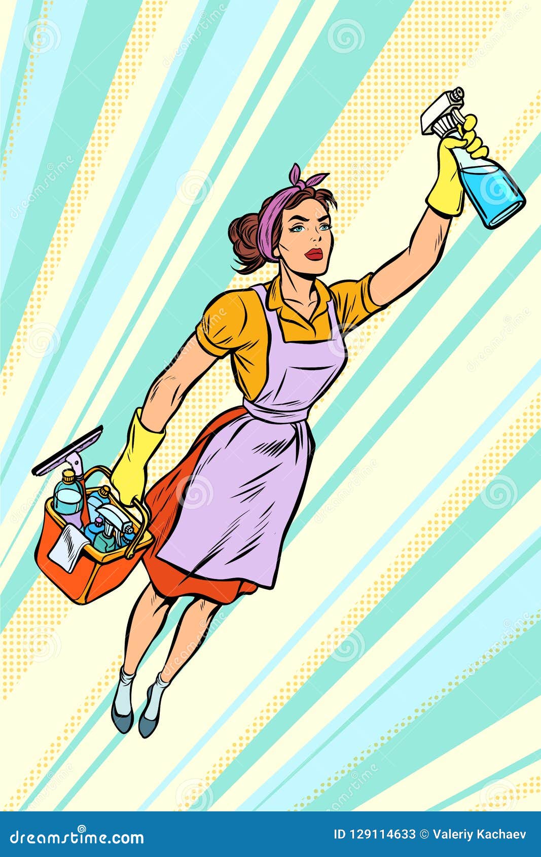 woman cleaner, superhero flying. service
