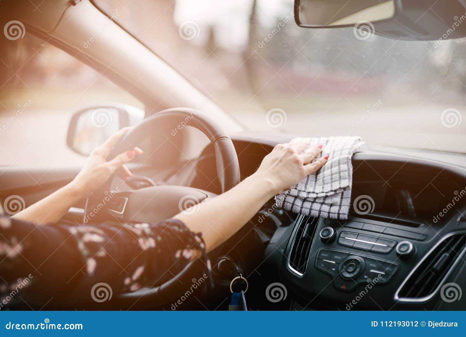 Woman Cleaning Car Dashboard Stock Photo Image Of