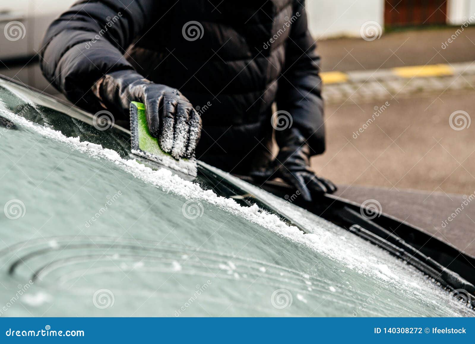 Woman Cleaning Car Windshield from Frost Stock Photo Image of scraper