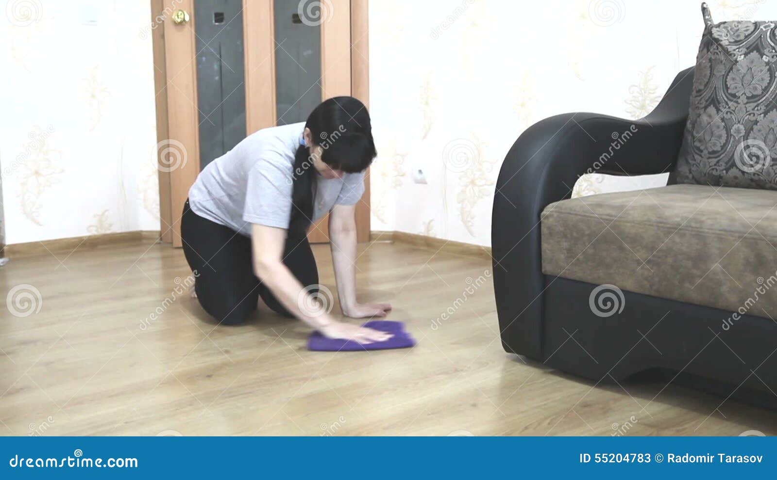 Woman Cleaning the Floor with a Cloth Stock Video Video of cleaning