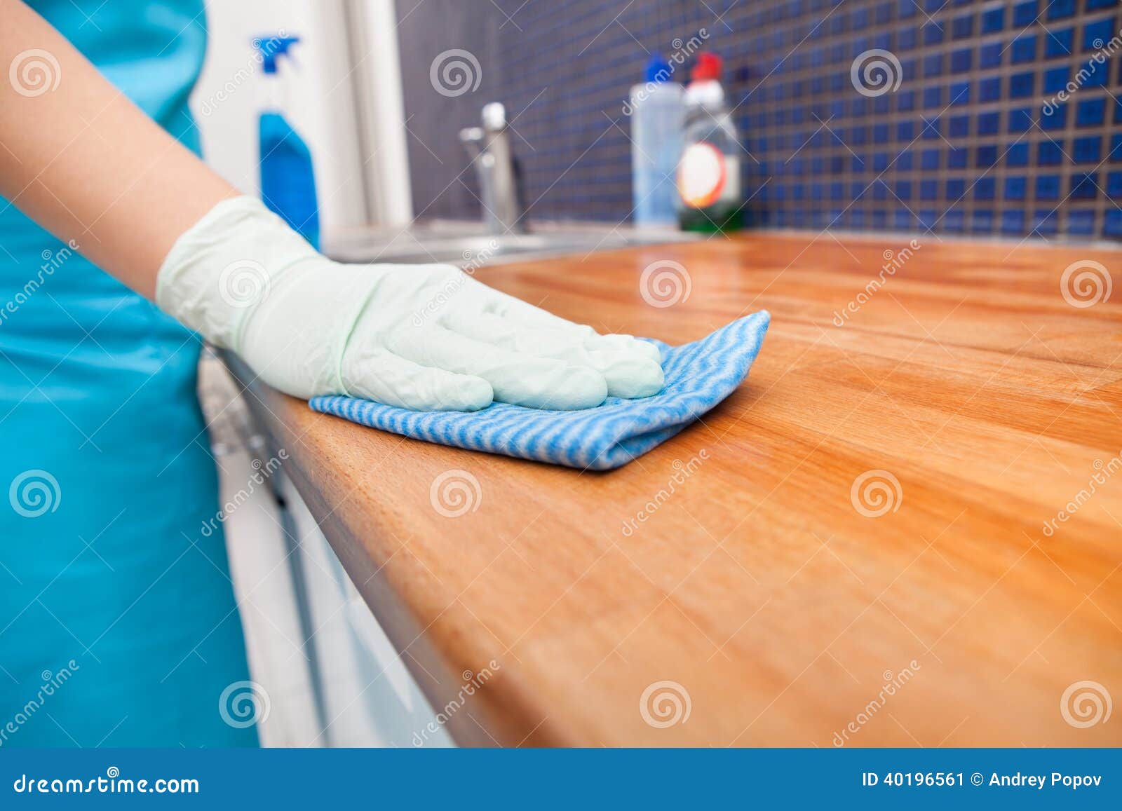 Woman Cleaning Kitchen Countertop Stock Image Image Of Hygiene