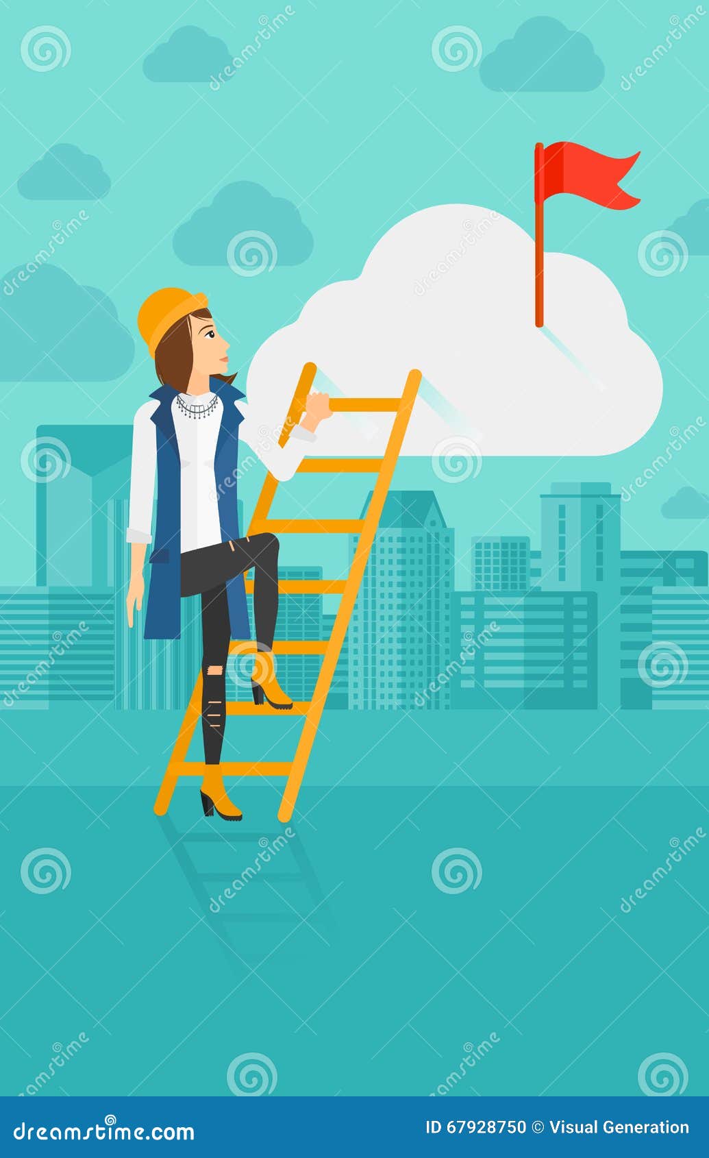 Woman climbing the ladder. stock vector. Illustration of person - 67928750