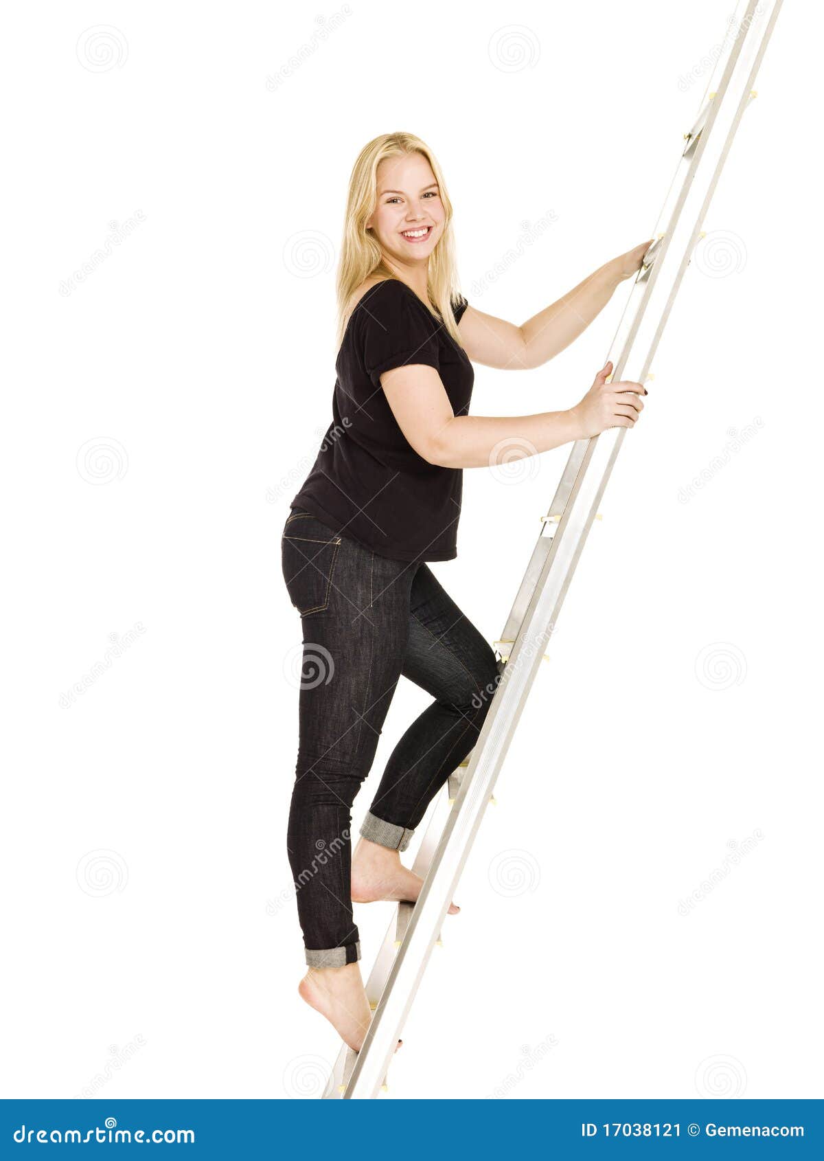 Woman Climbing Up The Ladder Stock Image Image 17038121