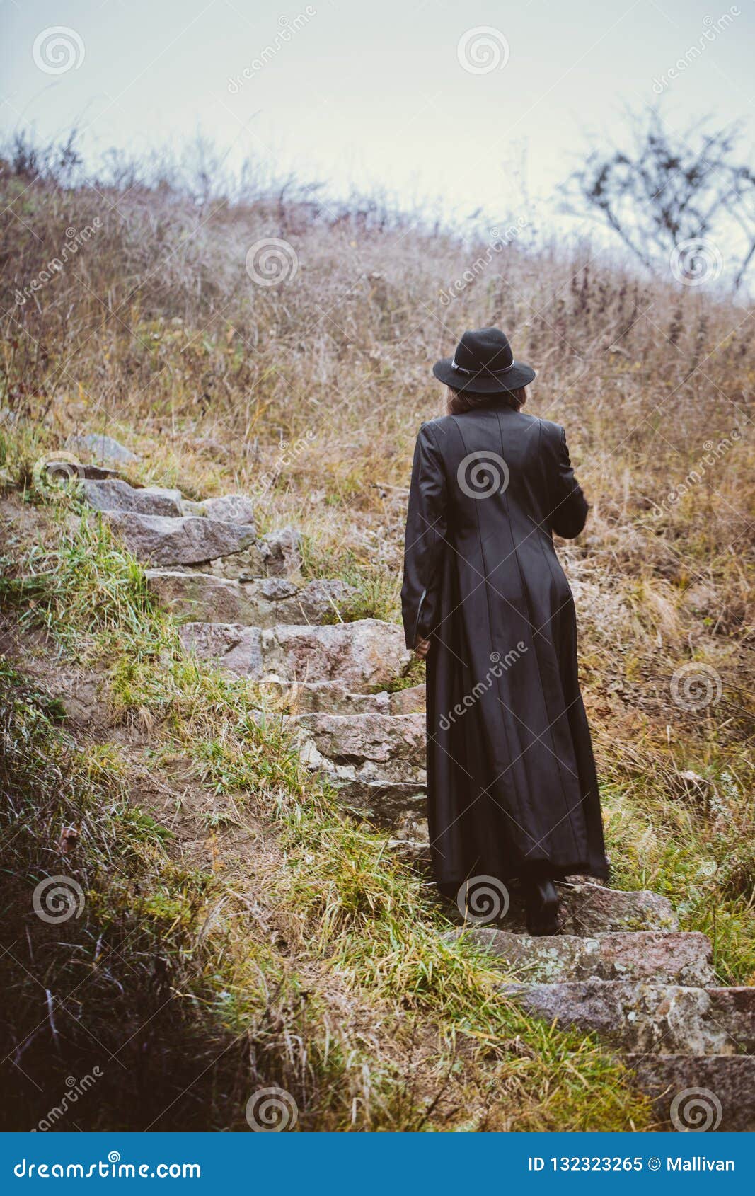 A woman climbs the stairs stock image. Image of dress 132323265