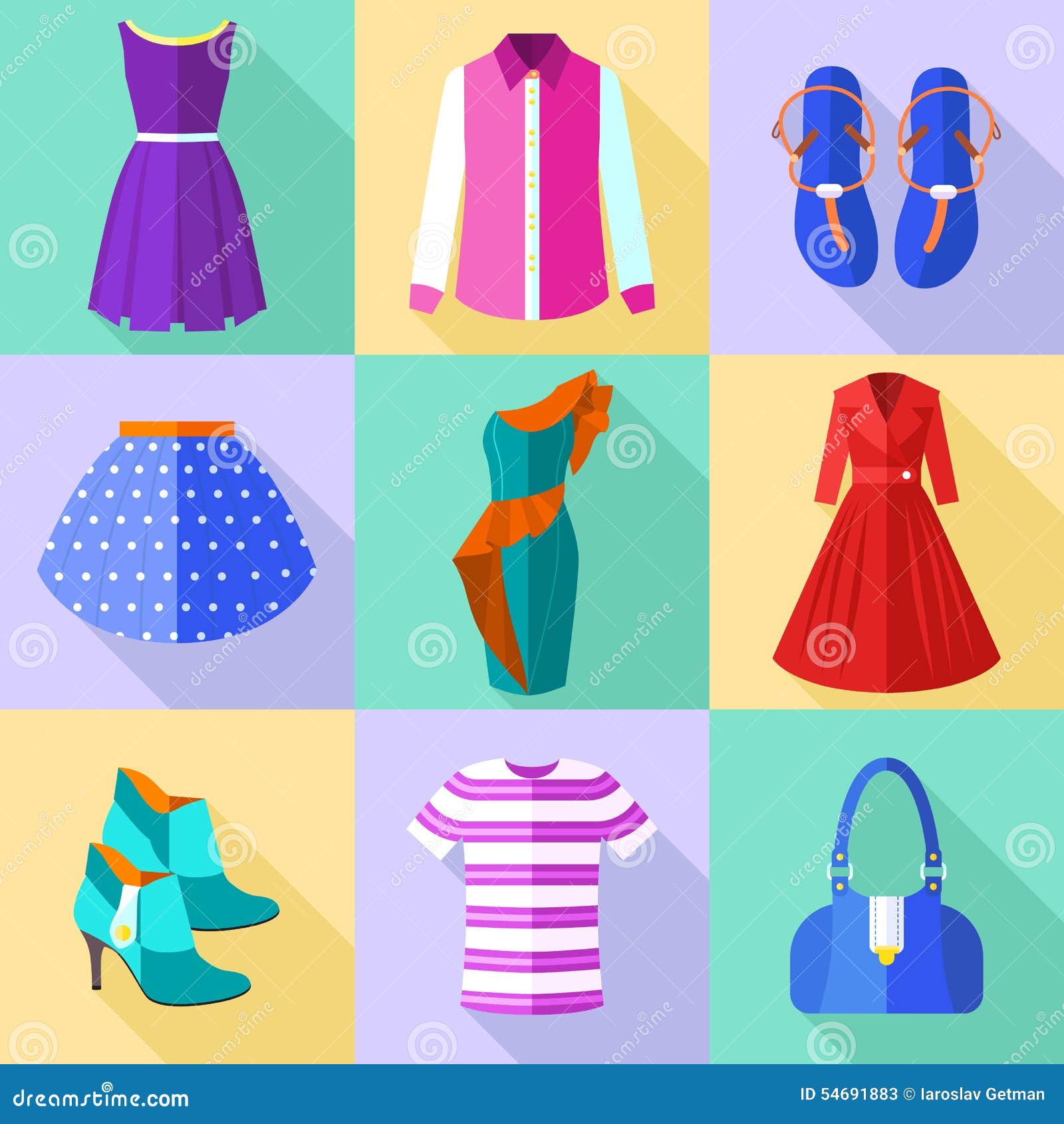 Woman Clothing Icons Set stock vector. Illustration of fashion - 54691883