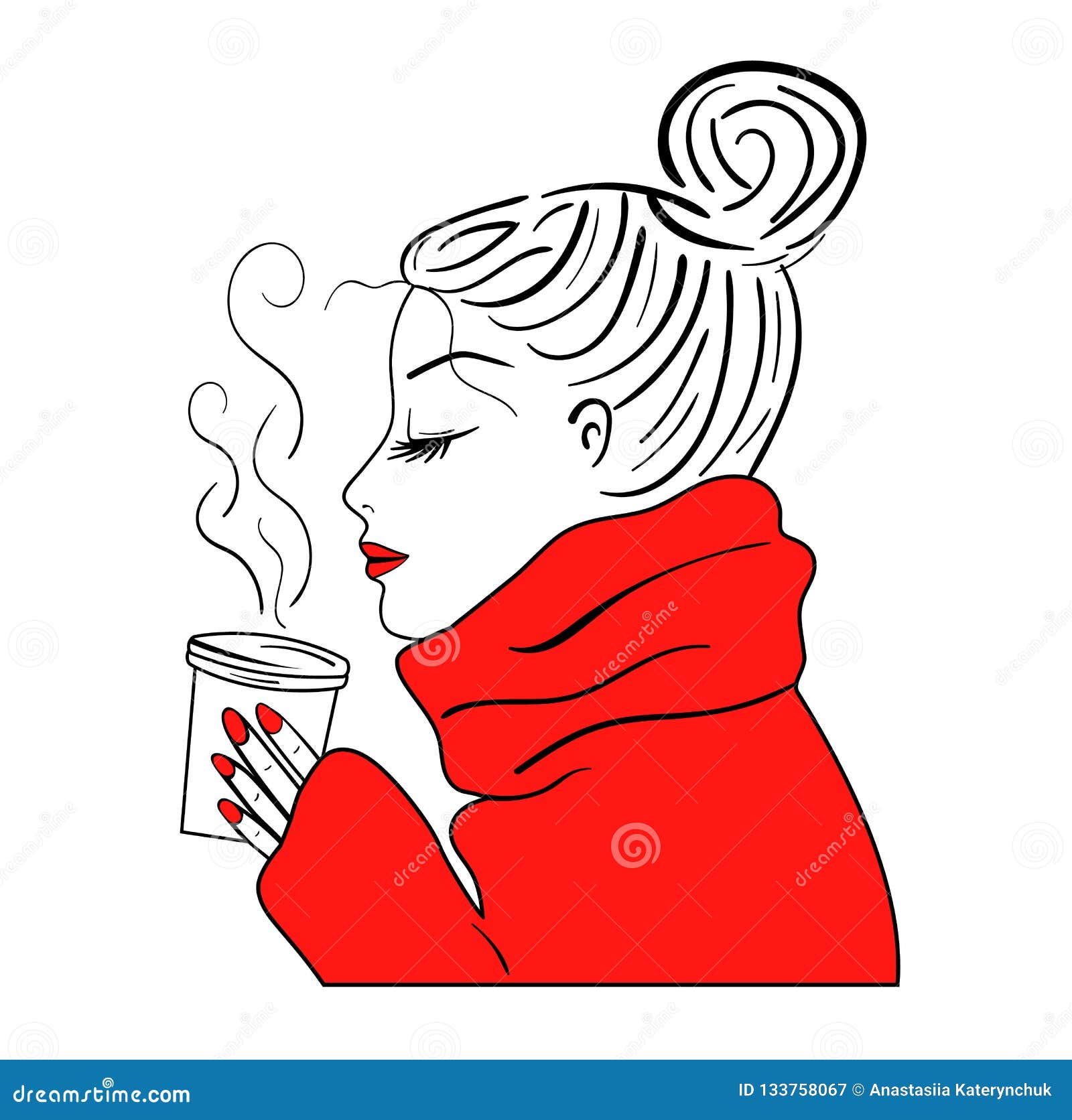 Download Girl Drinking Coffee, Vector, Sketch Stock Vector ...