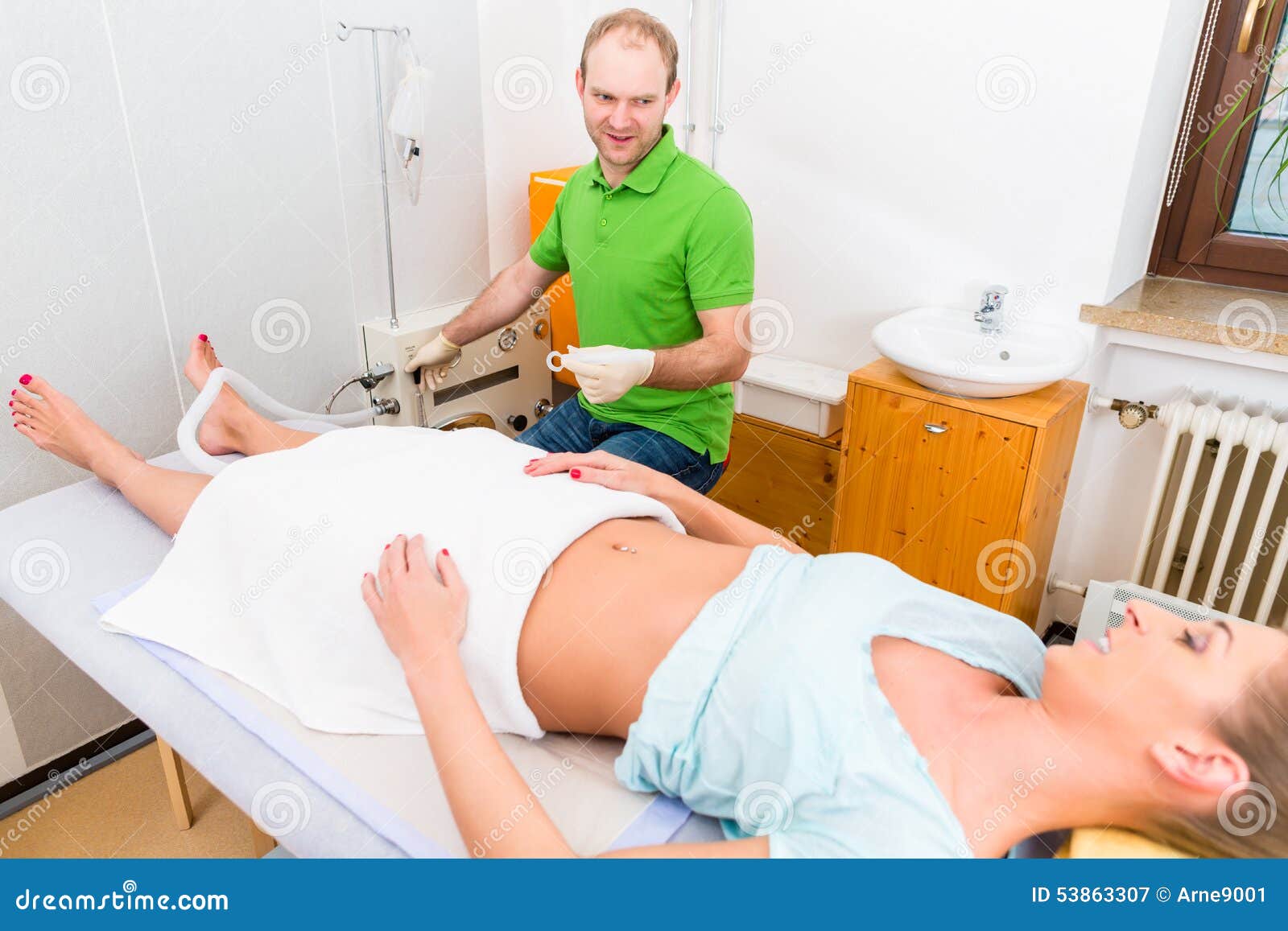 woman at colon therapy with alternative practitioner