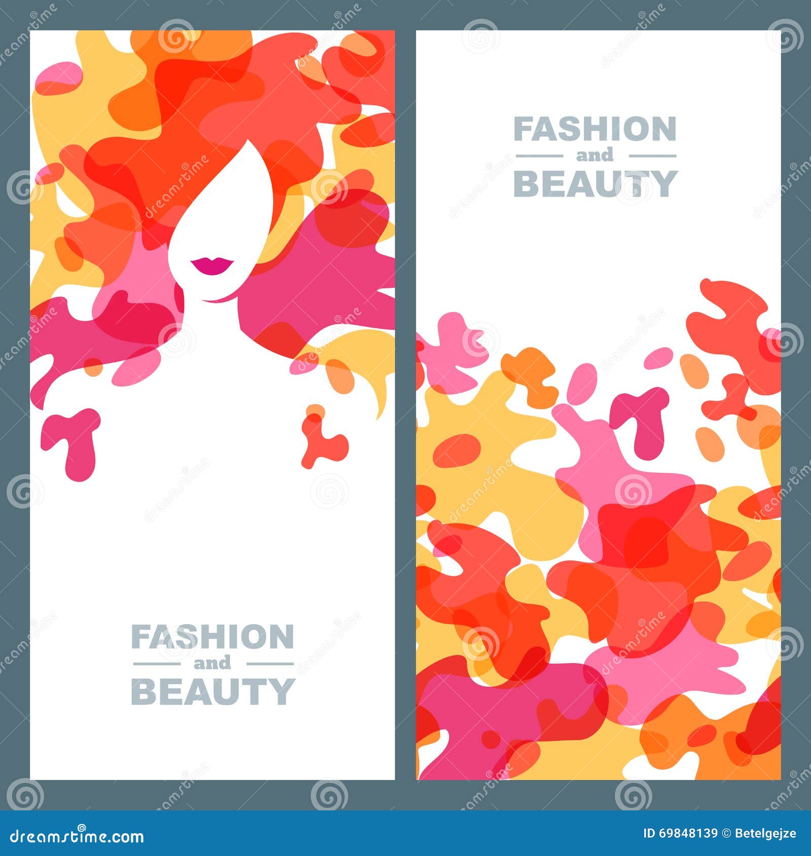 Woman With Colorful Hair Set Of Vector Label Banner 