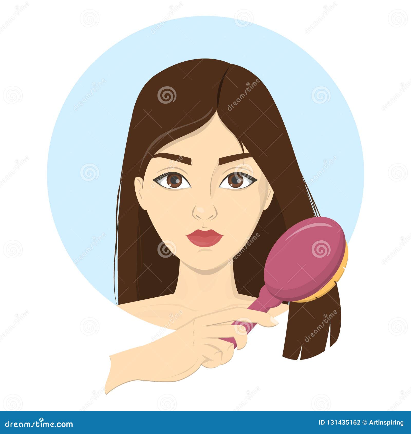 A Young Girl Combing Her Hair Cartoon Vector 