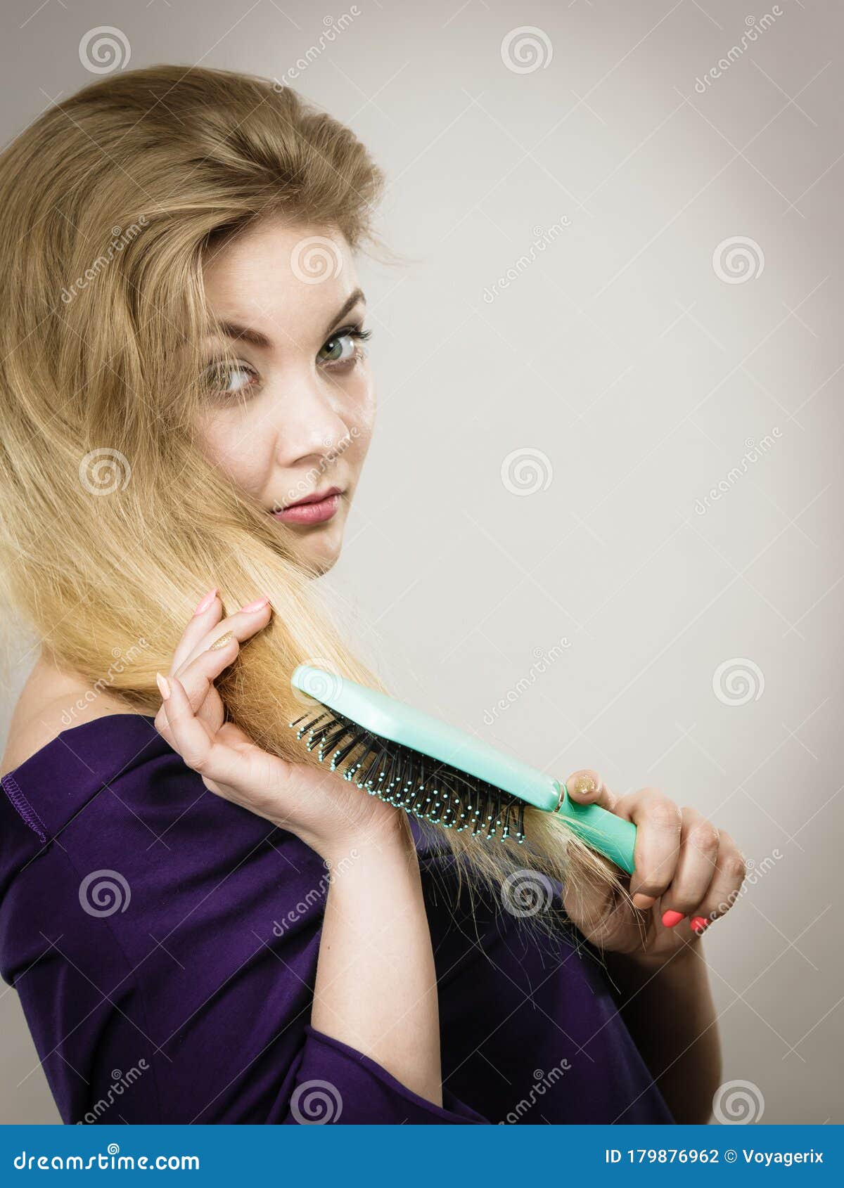 Woman Brushing Her Long Hair With Brush Stock Photo Image Of Brushing