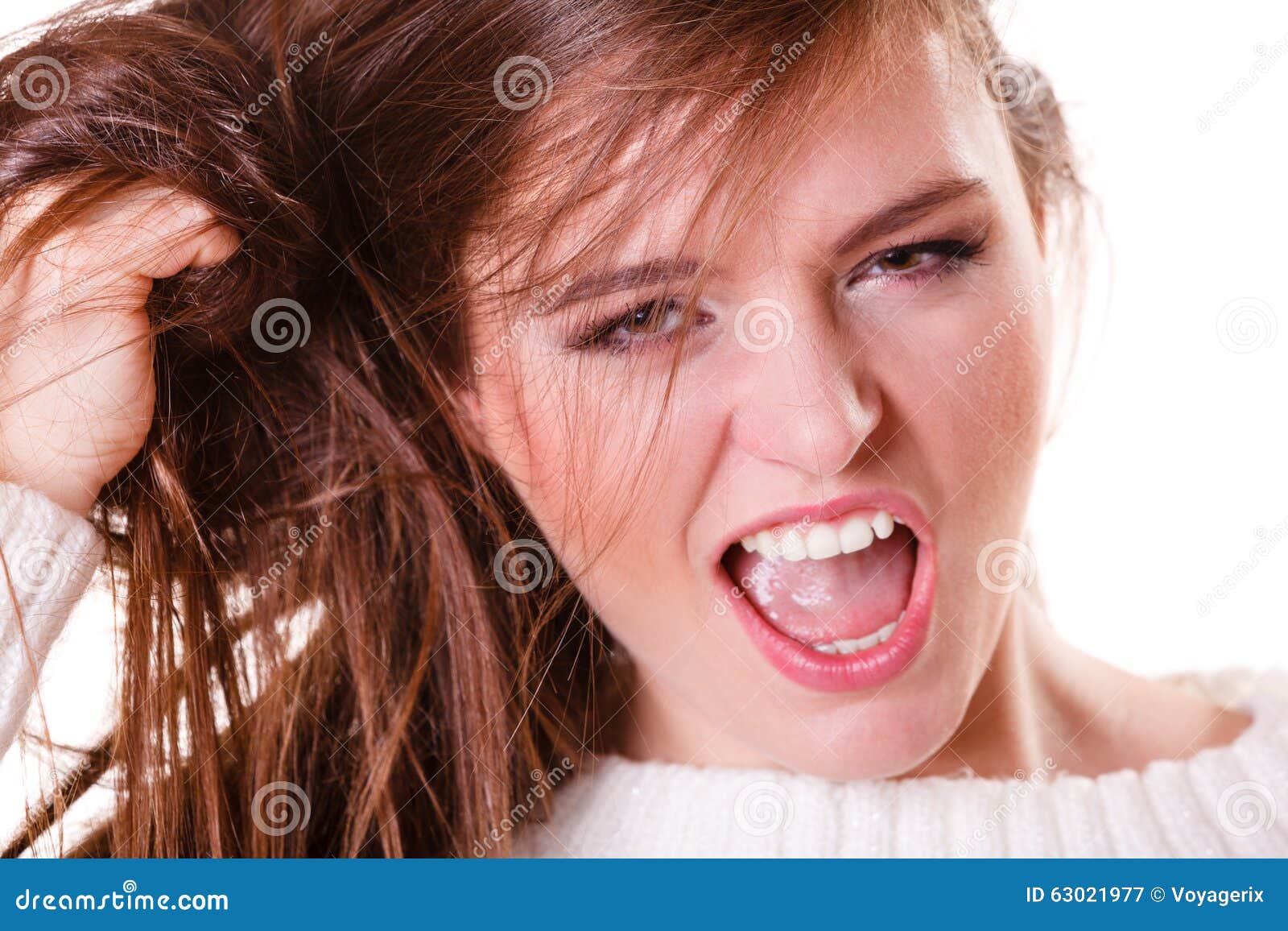 Woman Combing and Pulls Hair. Stock Image Image of tangled, styling