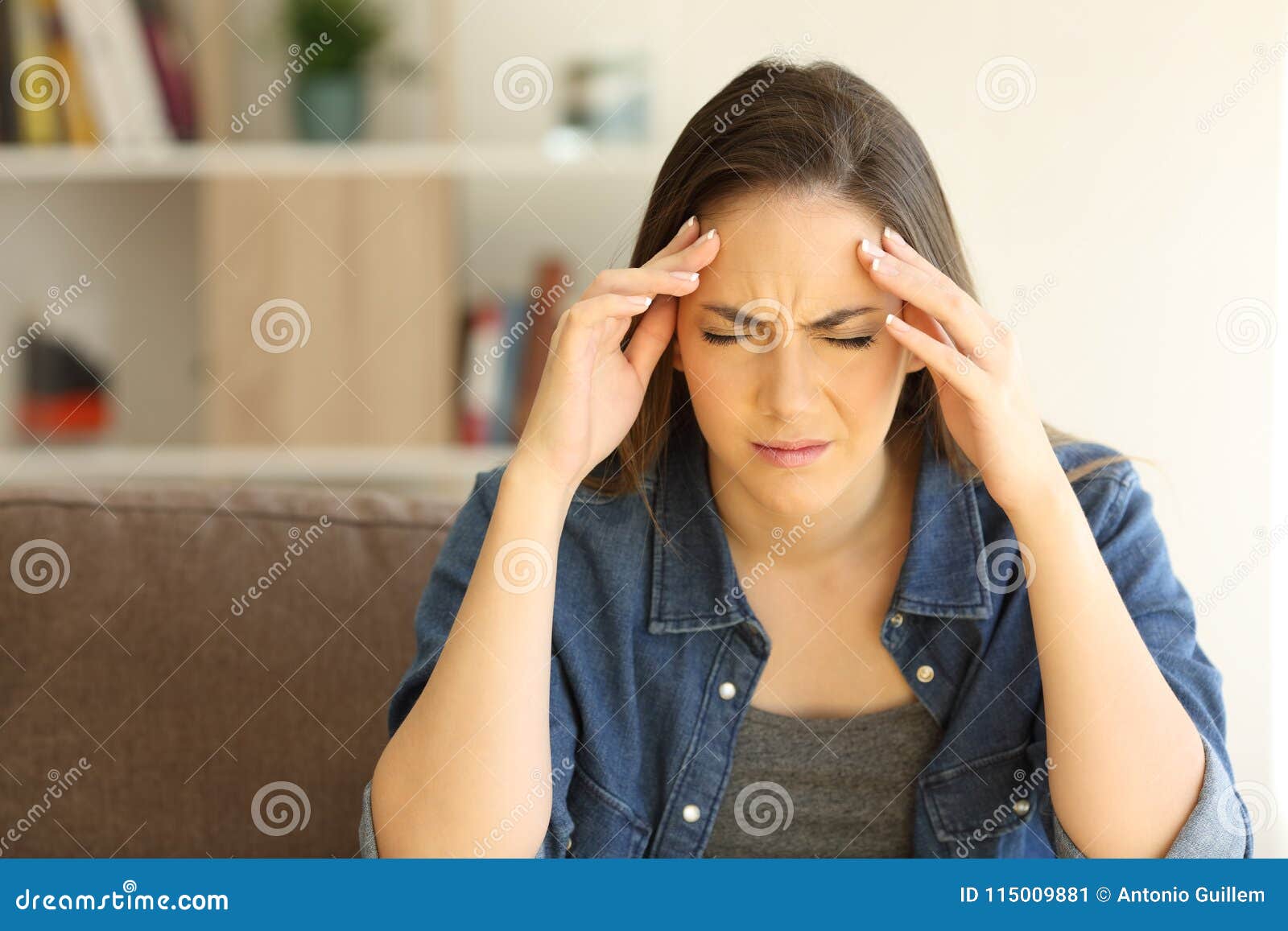 Woman Complaining Suffering Migraine at Home Stock Image Image of