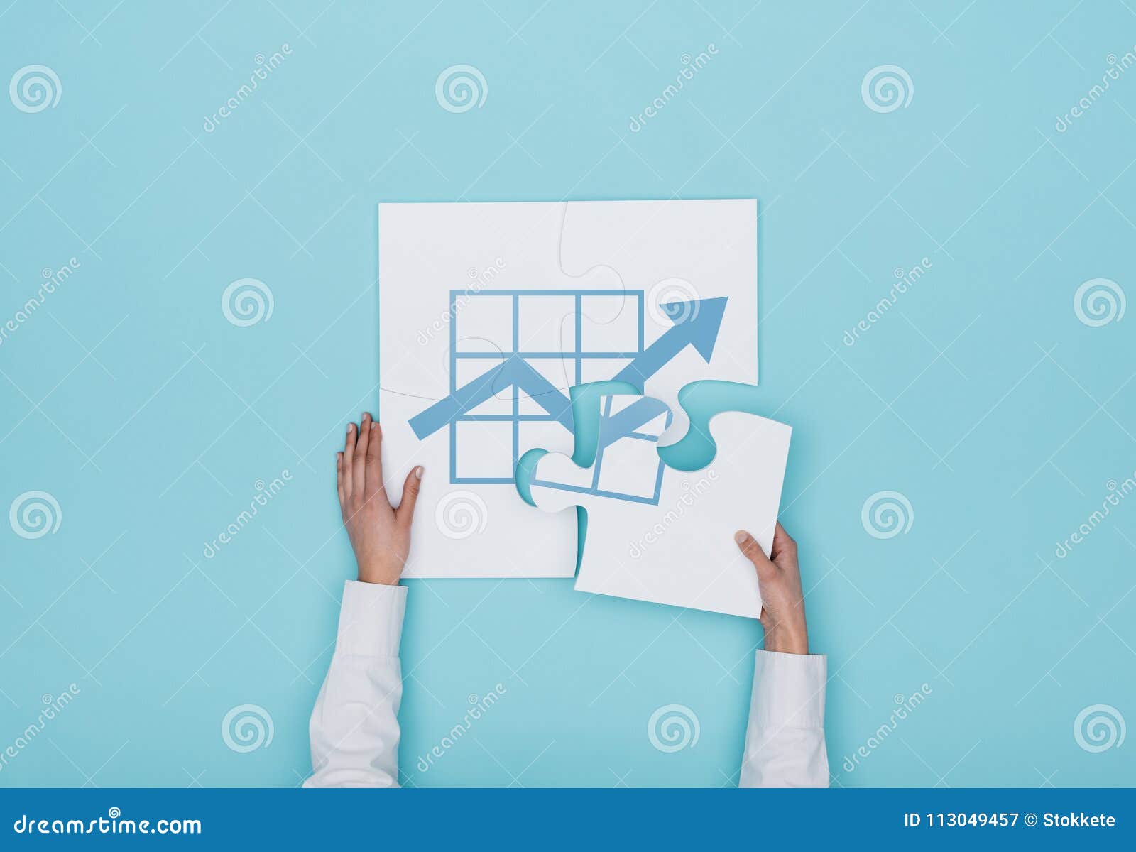 woman completing a puzzle with a graph icon