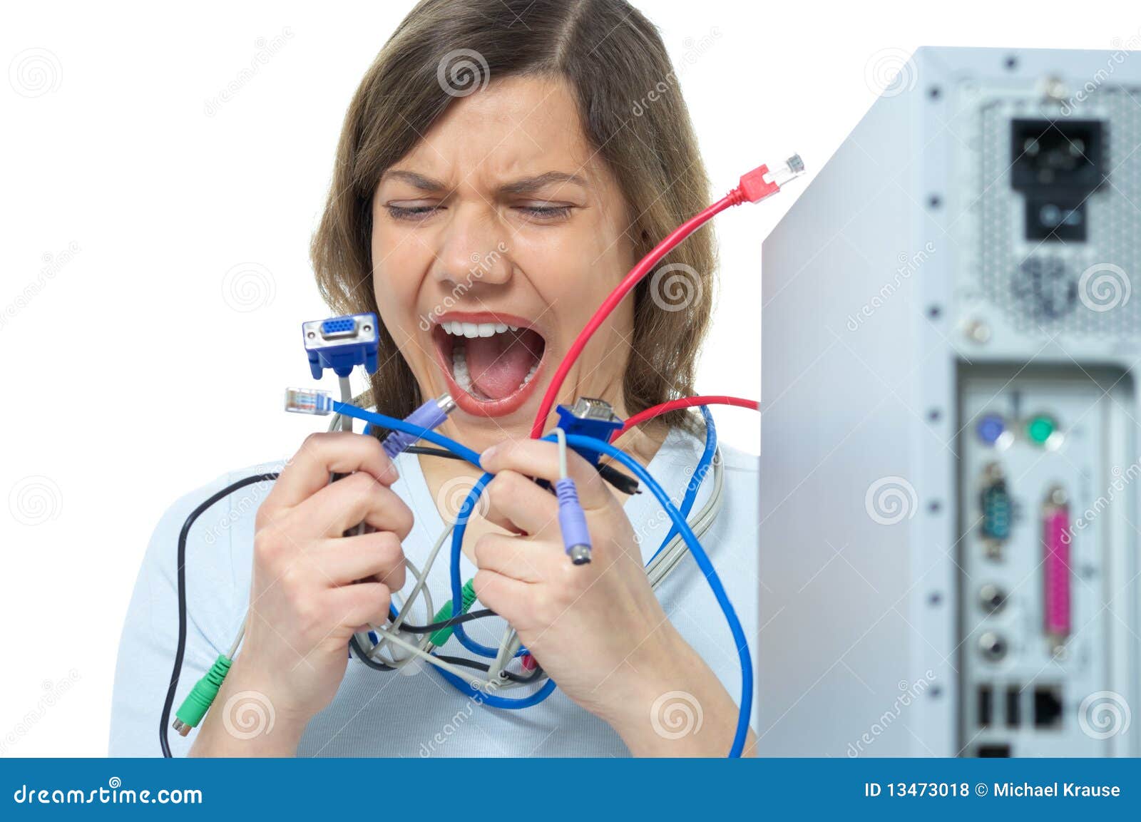 Woman, Computer, Cable, Repair Stock Photo Image of grief, caucasian