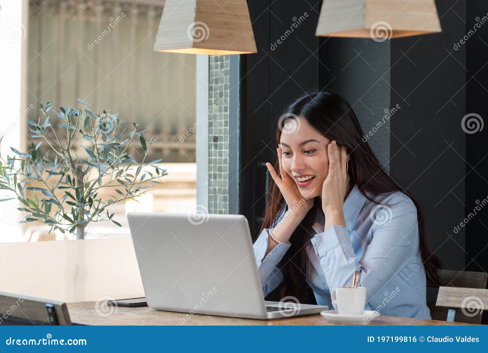 Woman with Computer is Surprised.space for Text Stock Photo - Image of ...
