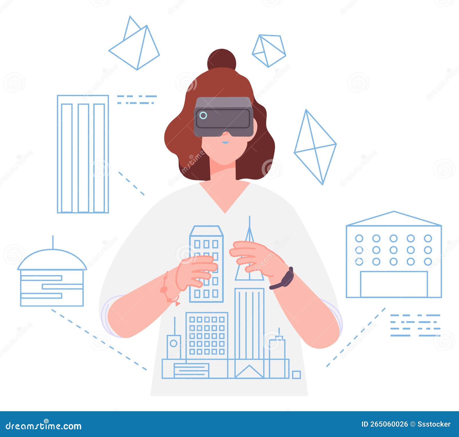 woman constructing building in virtual reality. future archtect in vr headset