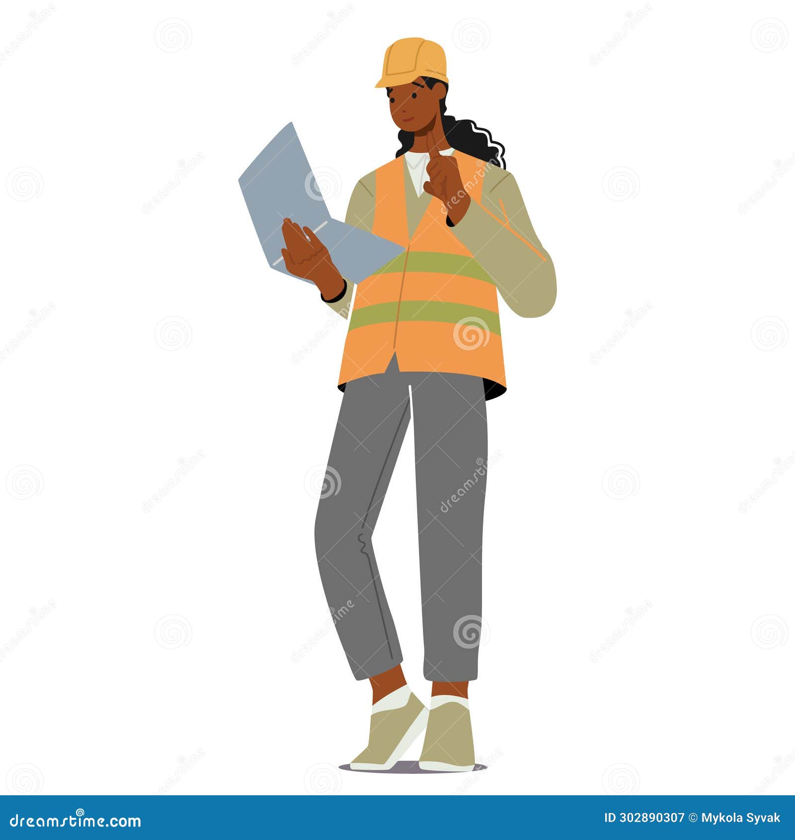 Woman Contractor with Laptop, Manages Construction Projects, Overseeing