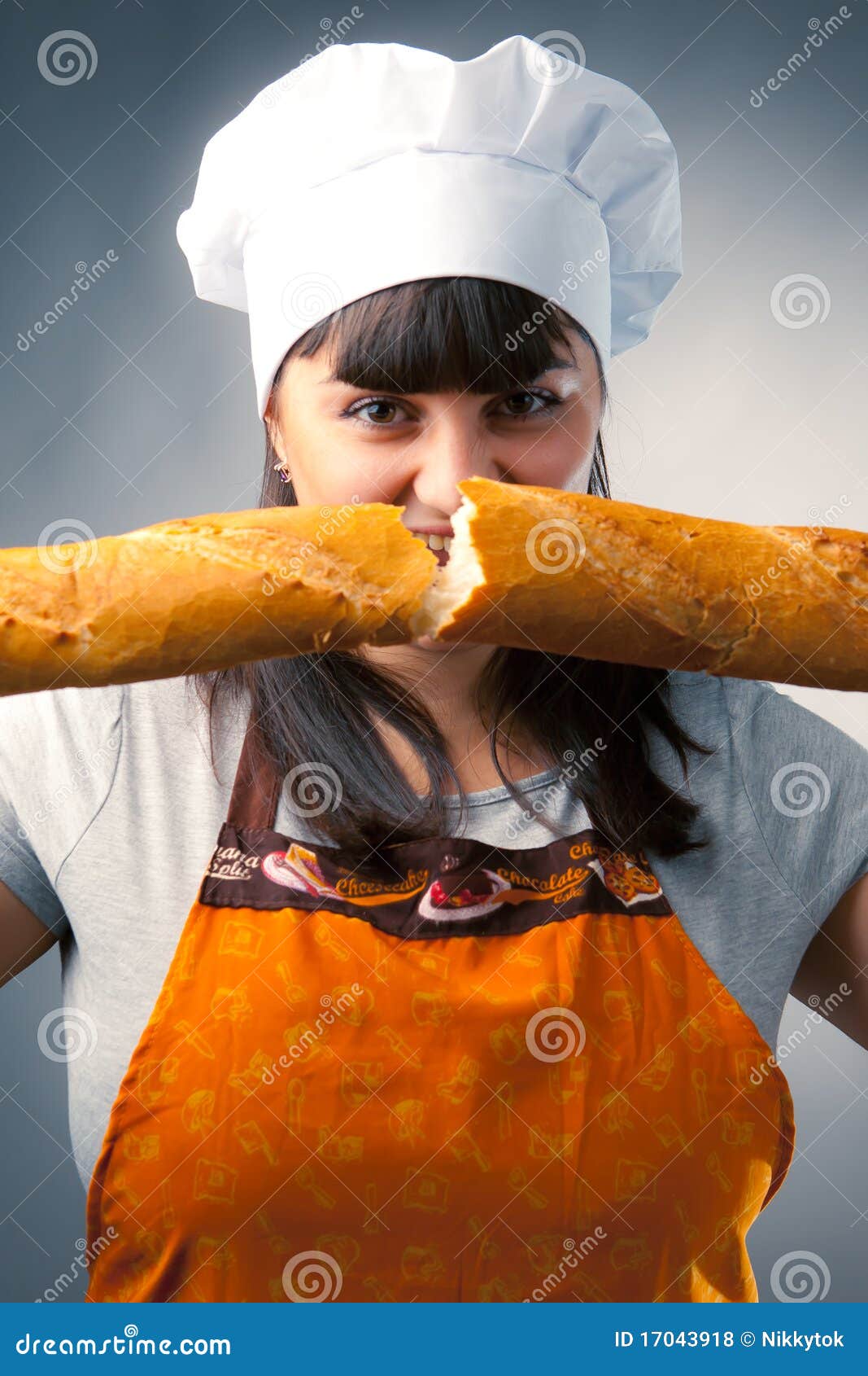 Woman cook with bread stock photo. Image of diet, happy 17043918