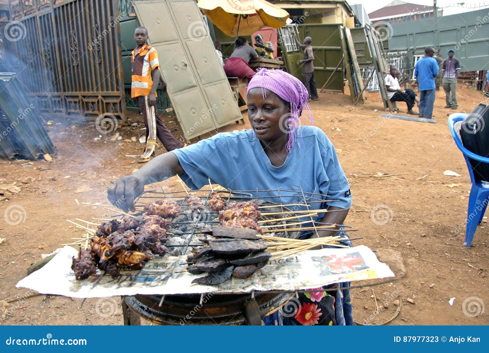 Woman Cooking Meet at a Fire Place and Sell it on the Street. Editorial  Stock Photo - Image of smoke, laundary: 87977323