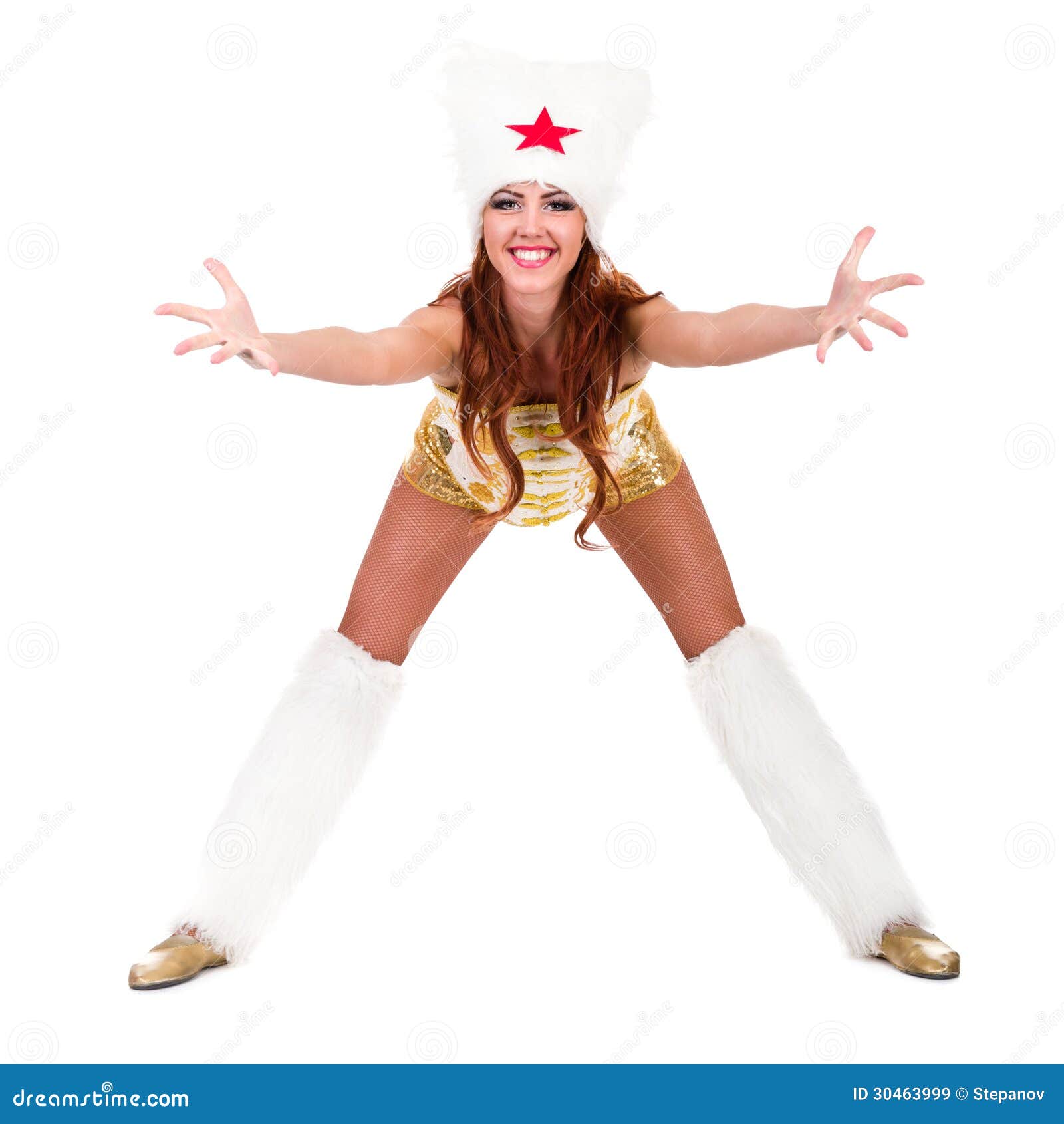 woman cossack dancer dressed stylish costume young isolated white background full length 30463999