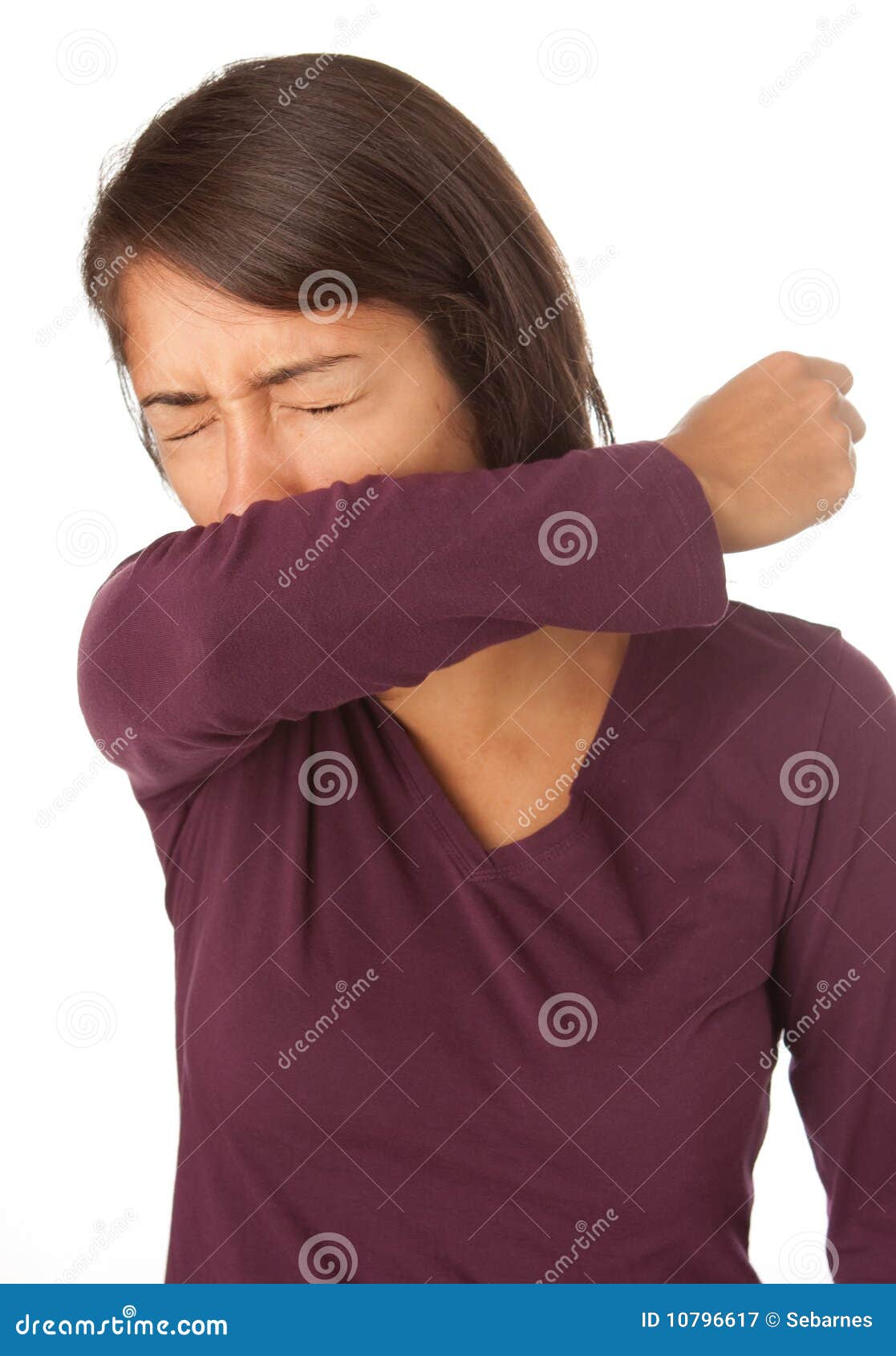 Woman Coughing/Sneezing into Elbow Stock Image Image of illness, girl