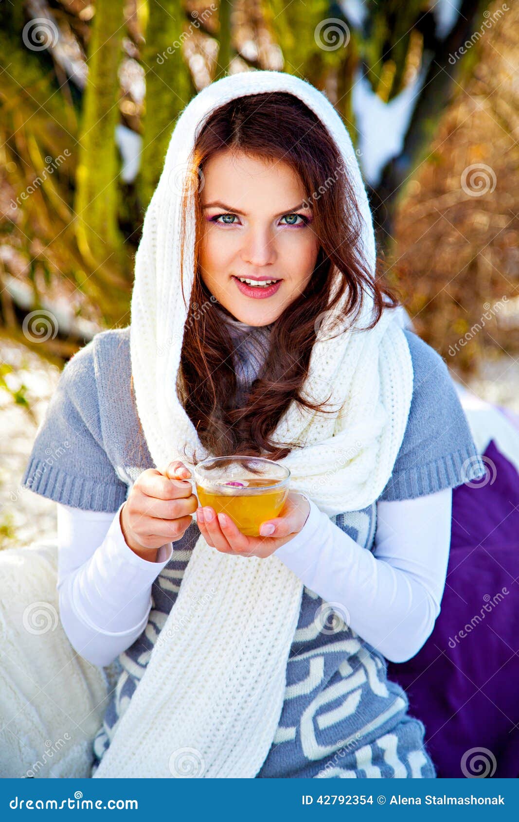 Woman with Cup of Hot Tea in Winter Day Stock Photo - Image of beauty ...