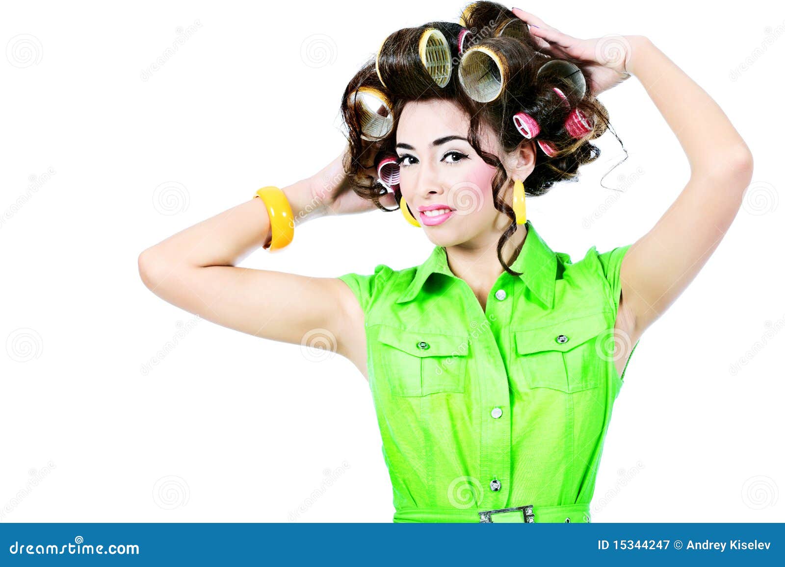 Woman with curlers stock image. Image of attractive 