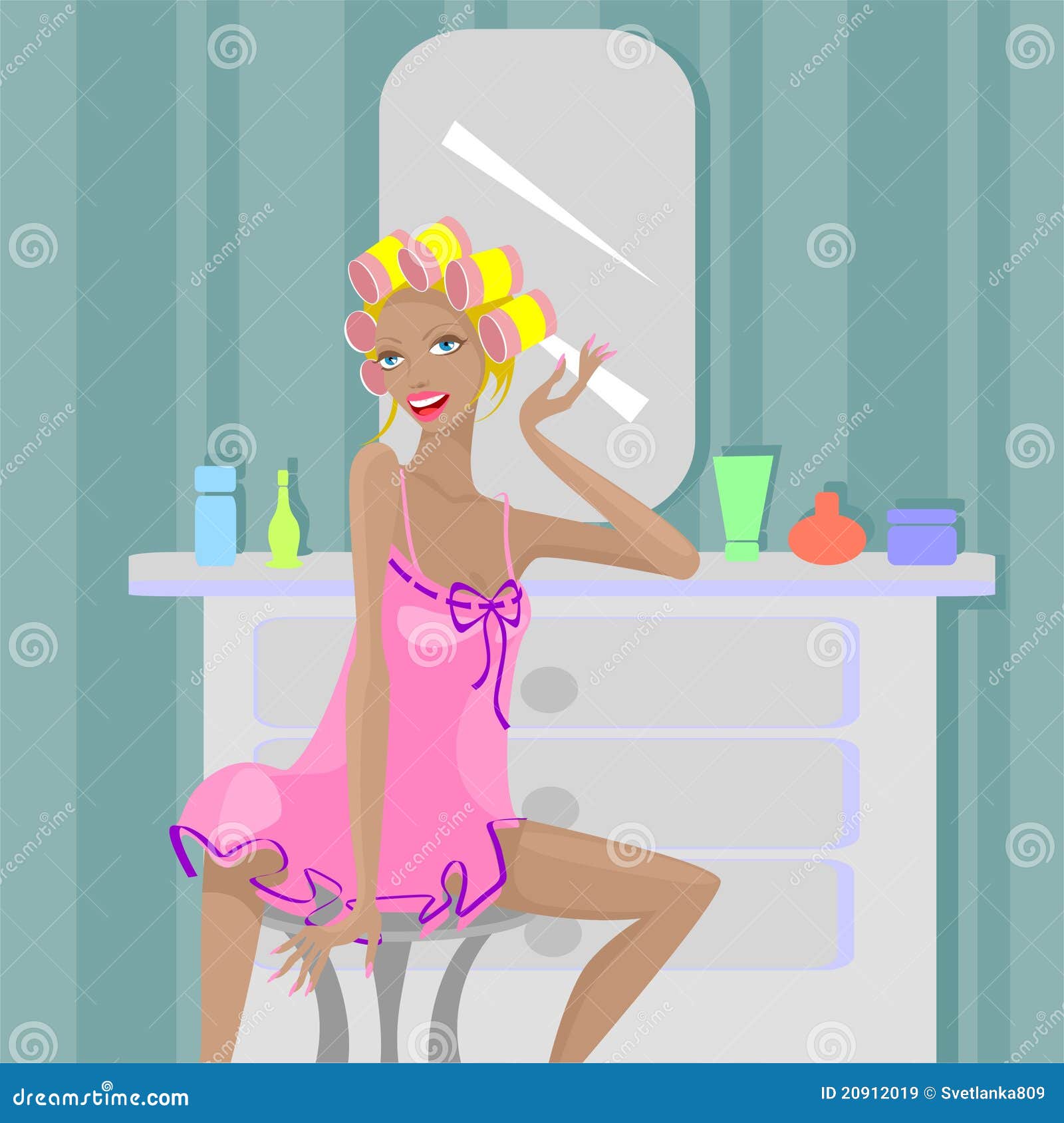 Woman with curlers stock vector. Illustration of make 20912019