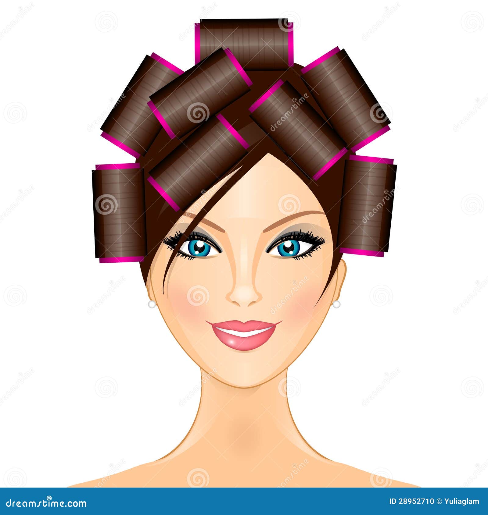 Cartoon of a Tired Woman With Rollers in Her Hair Looking in the Mirror   Royalty Free Clipart Picture