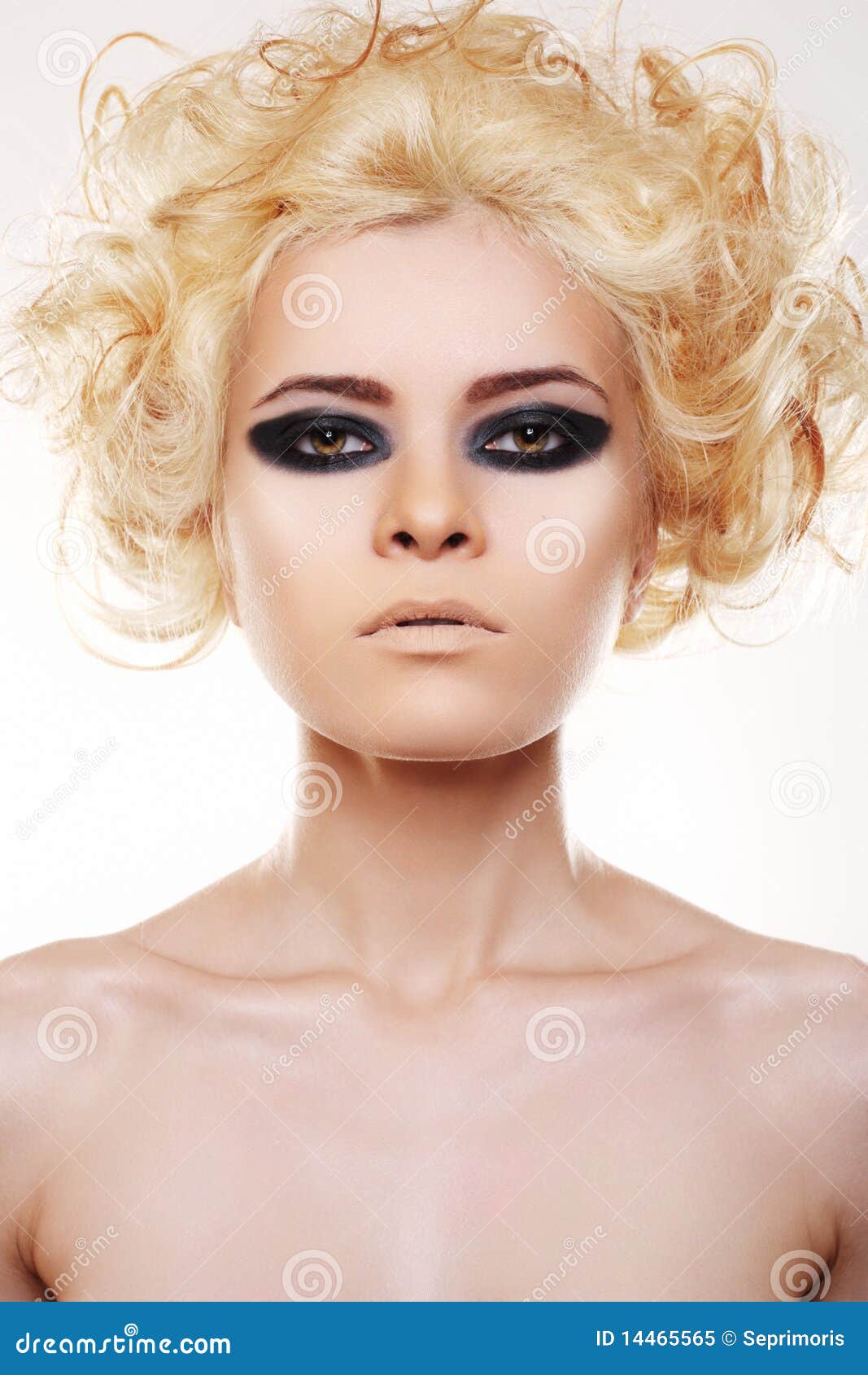 Blonde hair green eyes makeup on skin