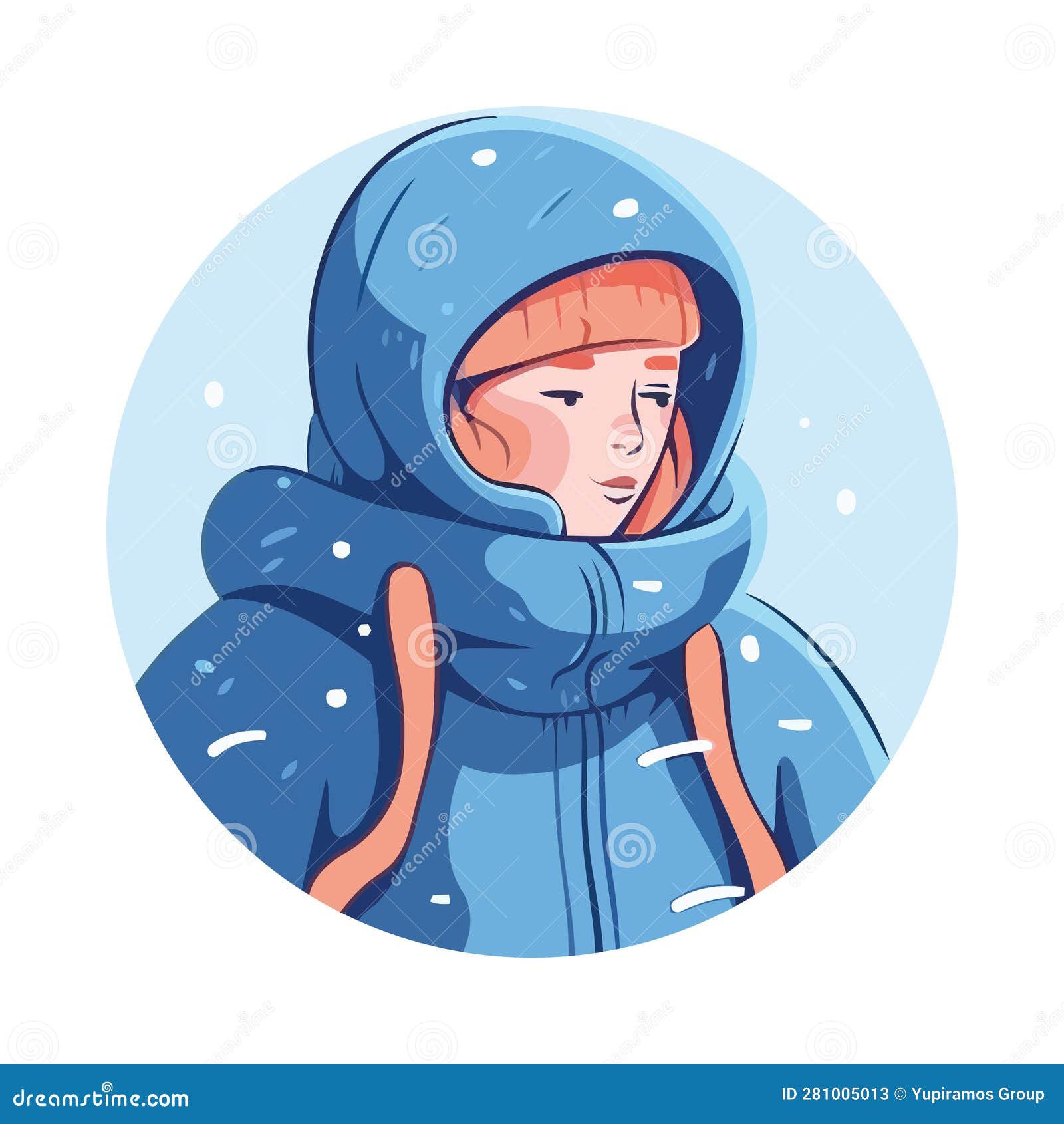 Woman Cute Blue Cap and Winter Jacket Stock Vector Illustration of