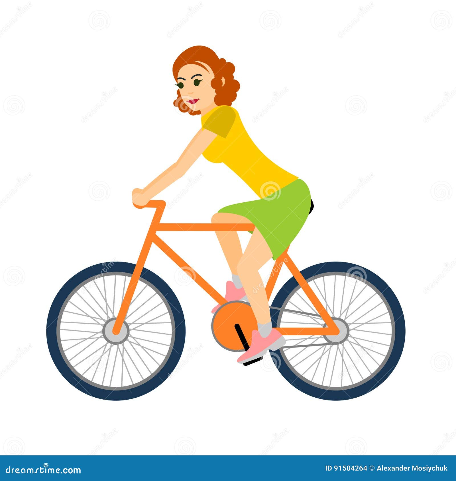Woman Cyclist Rides a Bicycle. Vector Illustration on White Stock