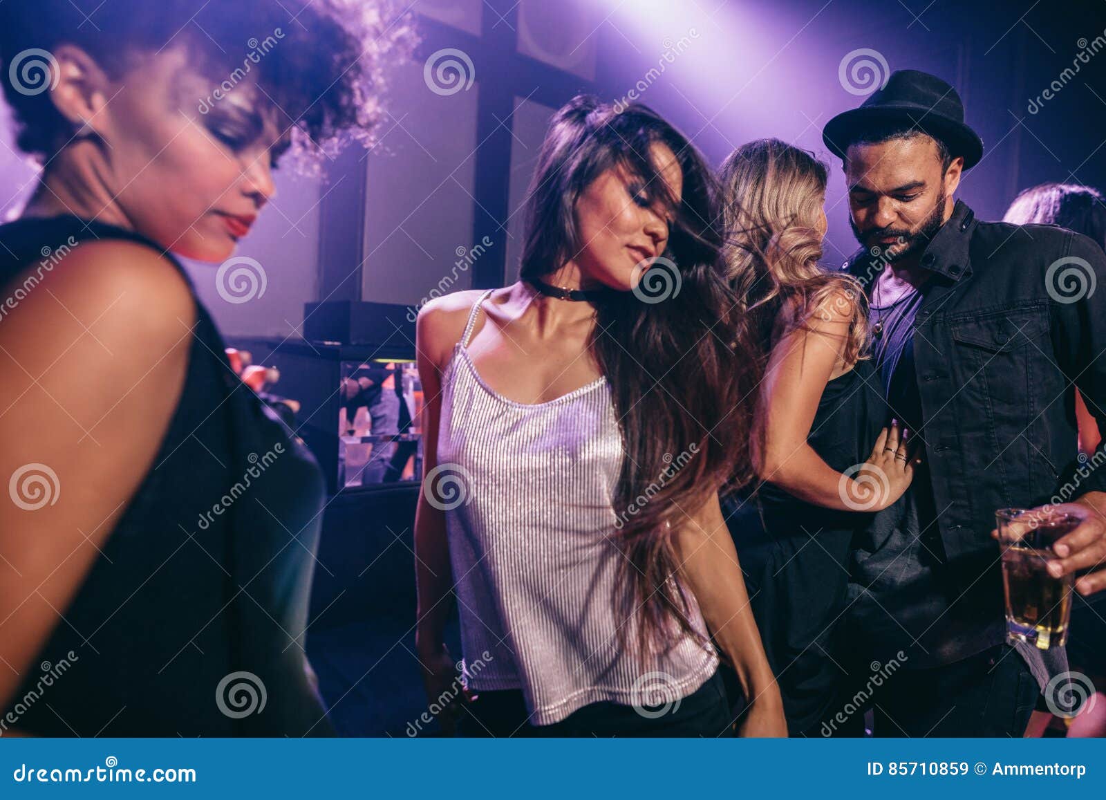 Woman Dancing at Party with Friends at Nightclub Stock Image - Image of ...