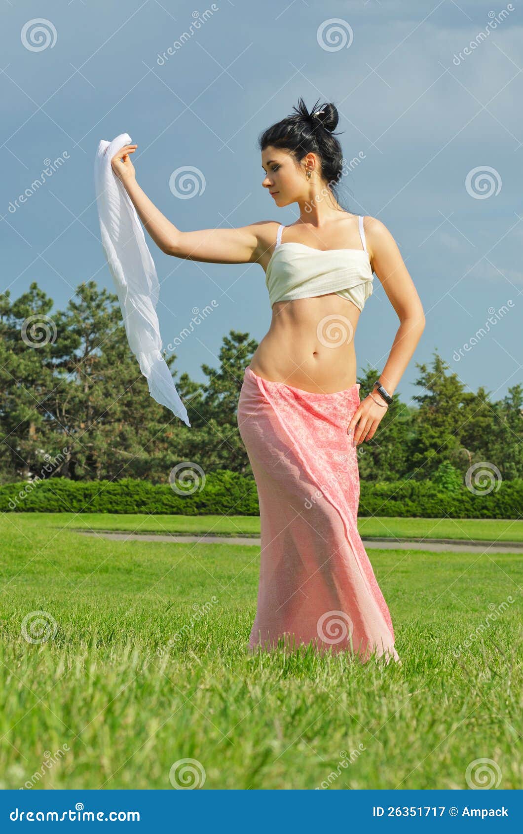 Woman dancing with a scarf stock image. Image of healthy 26351717