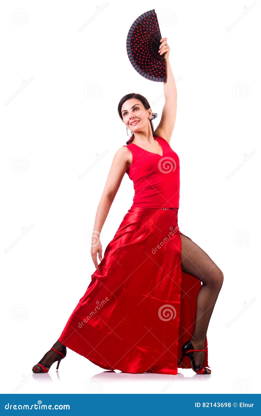 The Woman Dancing Traditional Spanish Dance Isolated on White Stock