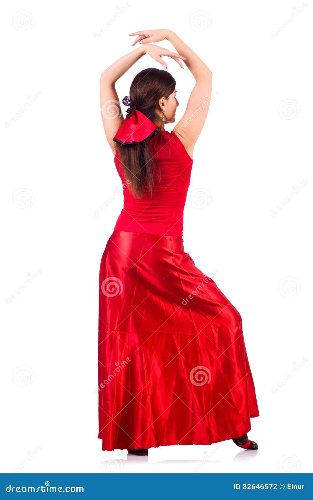 The Woman Dancing Traditional Spanish Dance Isolated on White Stock