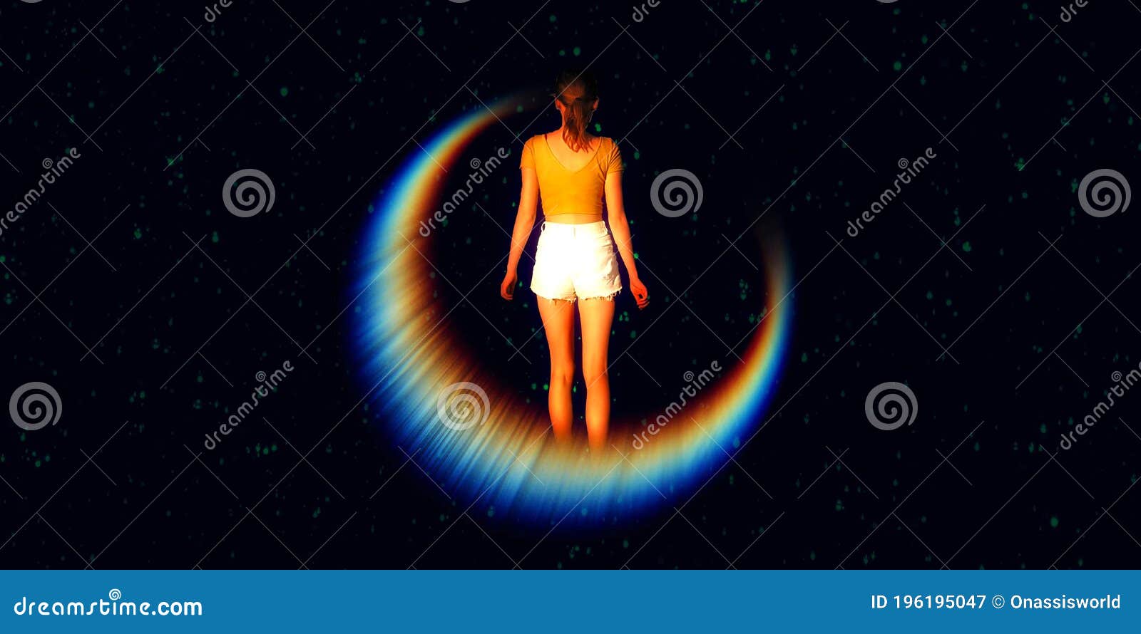woman in deep space sifi abstract background