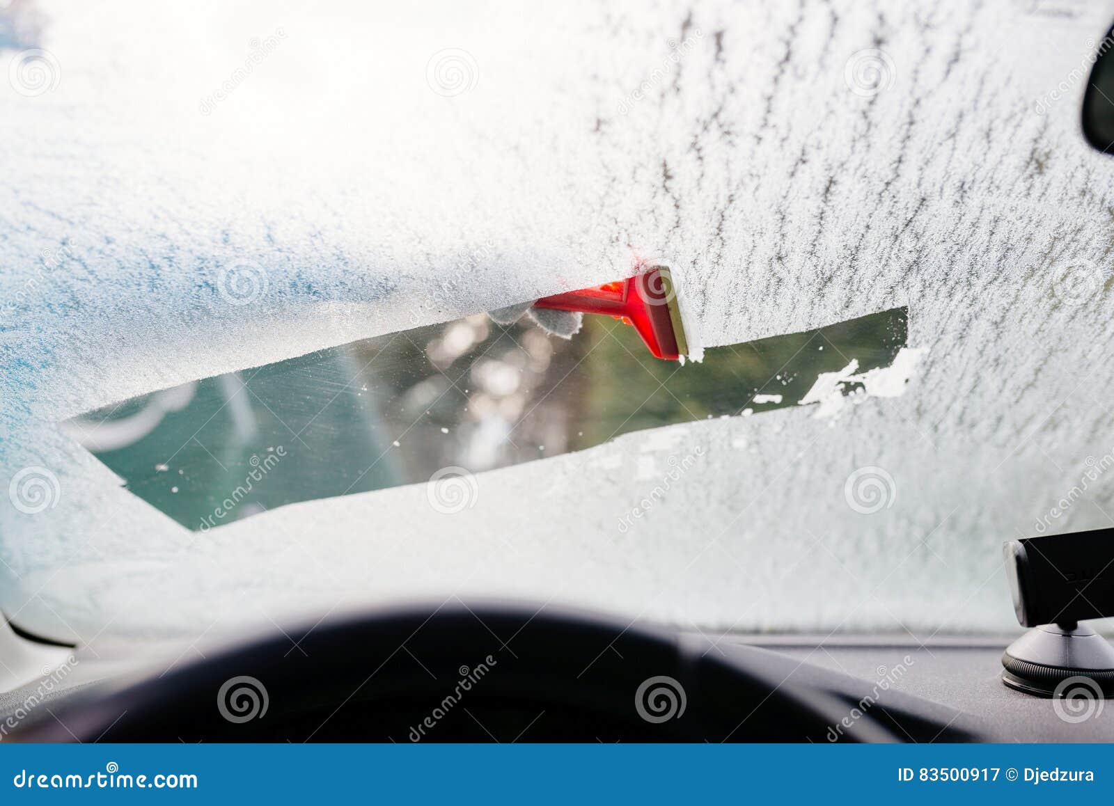 Woman Deicing Front Car Windshield with Scraper Stock Image Image of