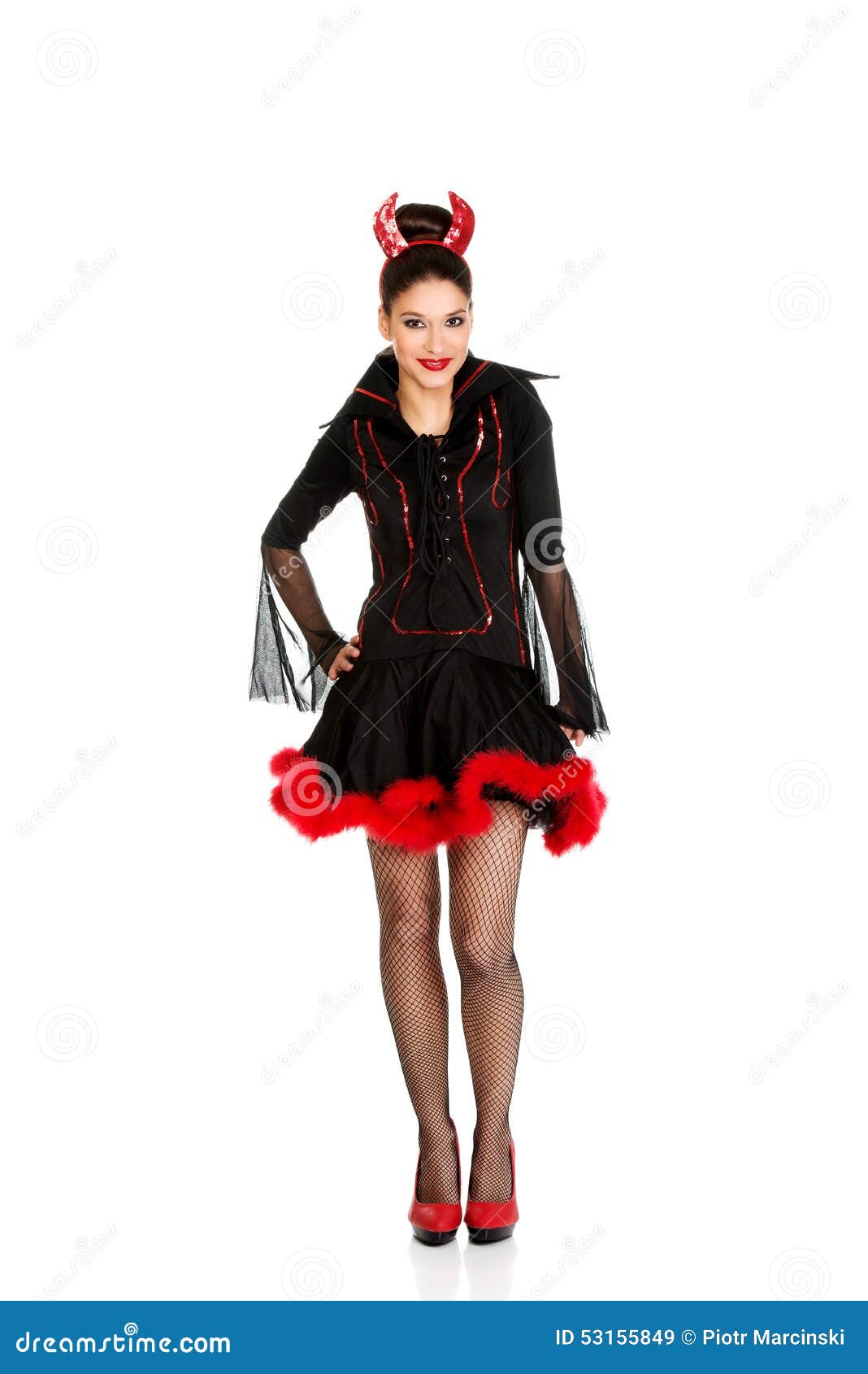 Woman in Devil Carnival Costume. Stock Image - Image of horns, model ...