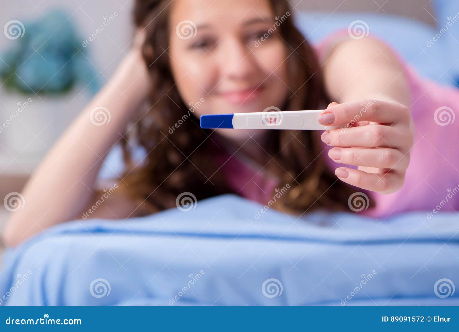 The Woman Discovering Her Positive Pregnancy Test Stock Photo Image